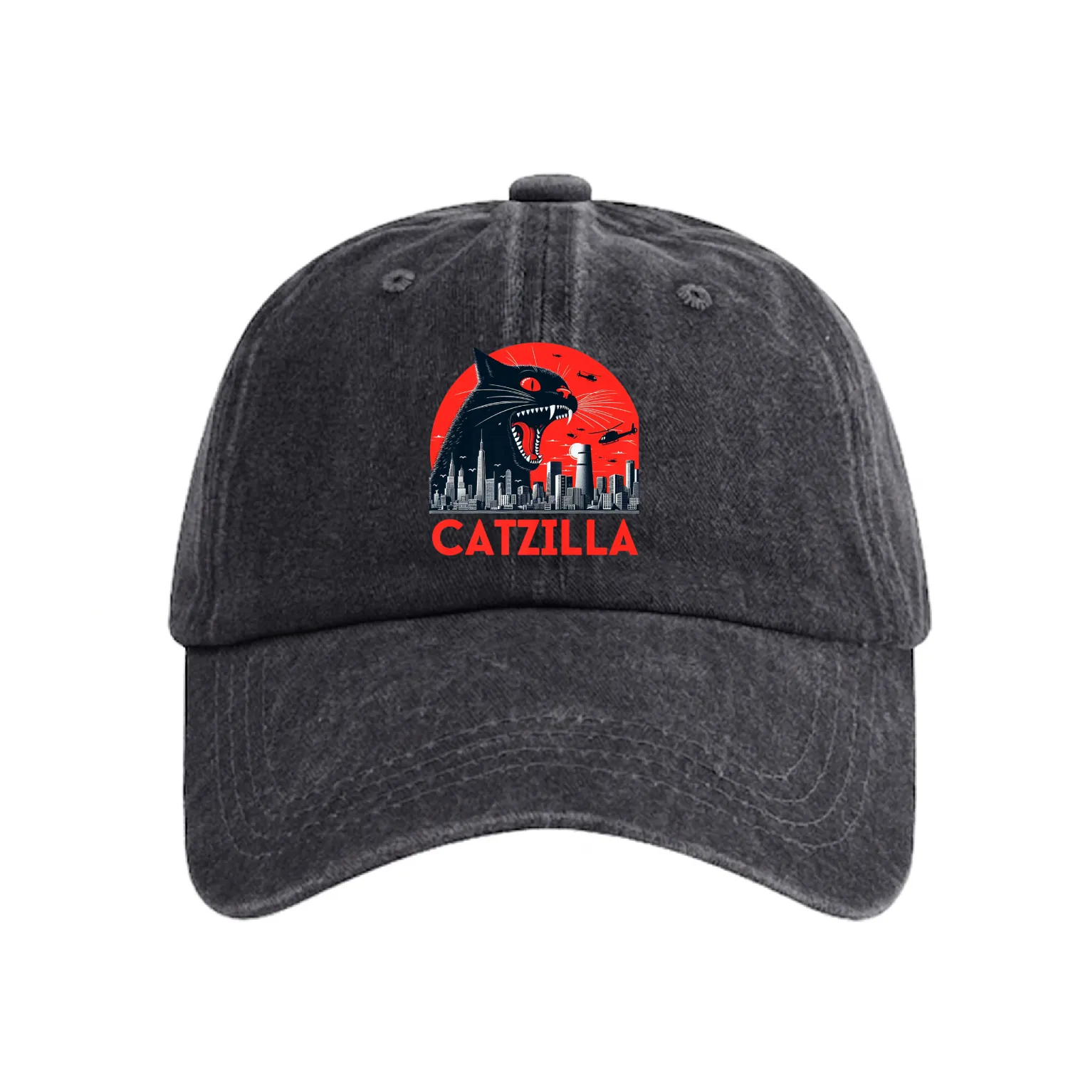 Catzilla Cat Japanese Premium Washed Denim Baseball Caps