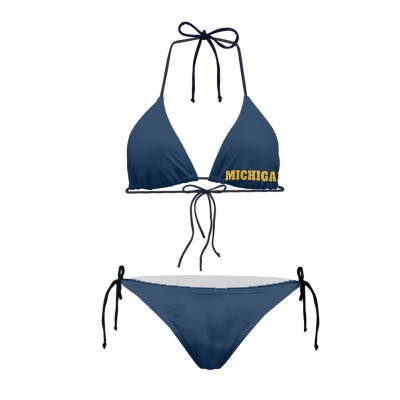 Women's Blue and Yellow Sling Bikini Swimsuit with University of Michigan Theme for Summer Pool Parties and College Gifts