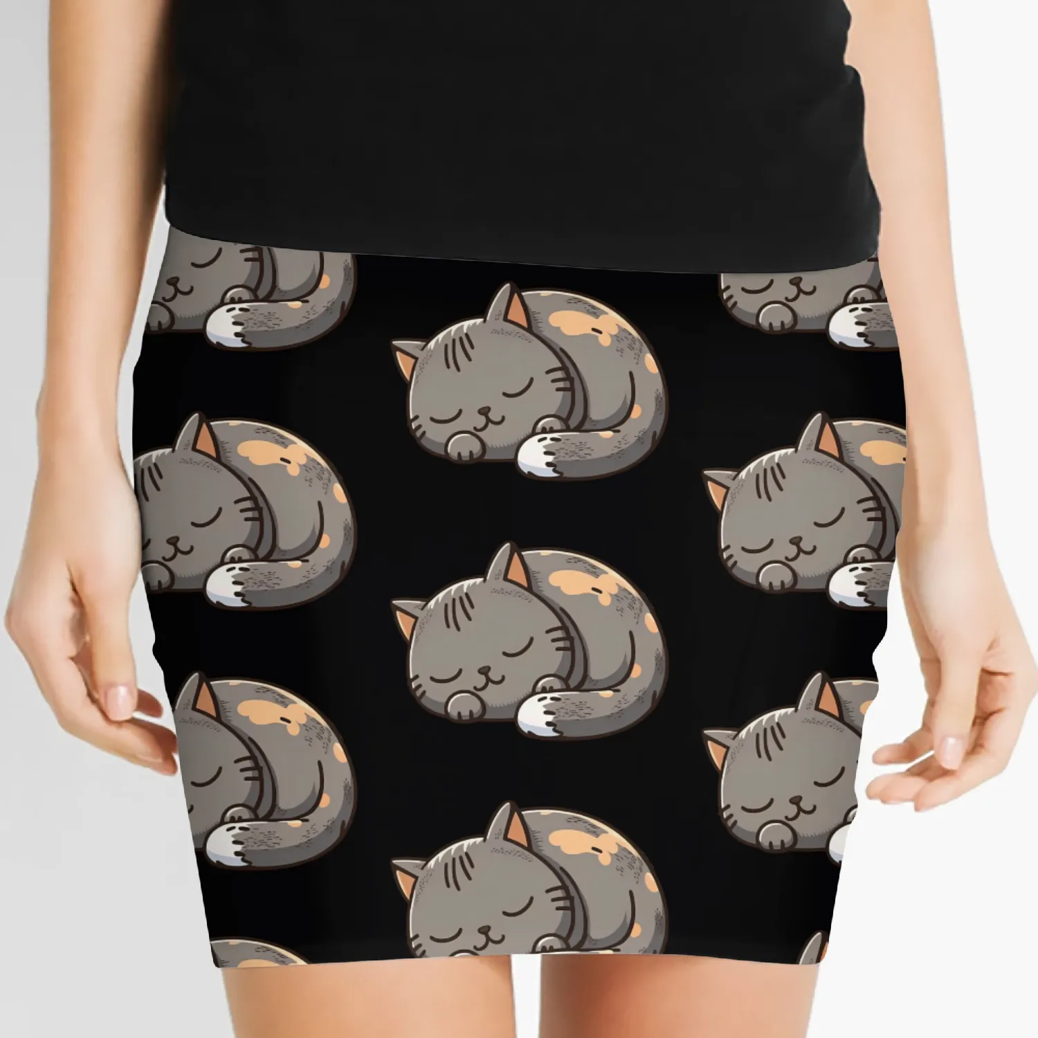 Gray kawaii Sleeping cat Women's Mini Skirts