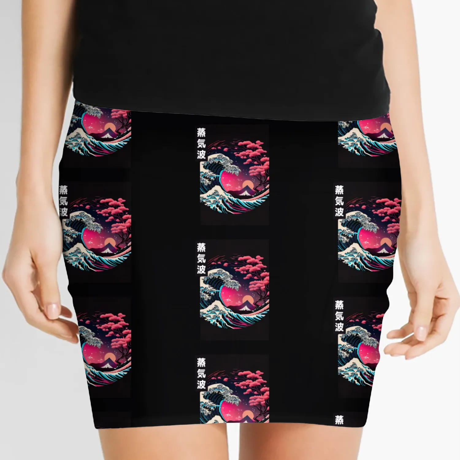 Japanese Art Great Wave Kanagawa Retrowave Style Women's Mini Skirts