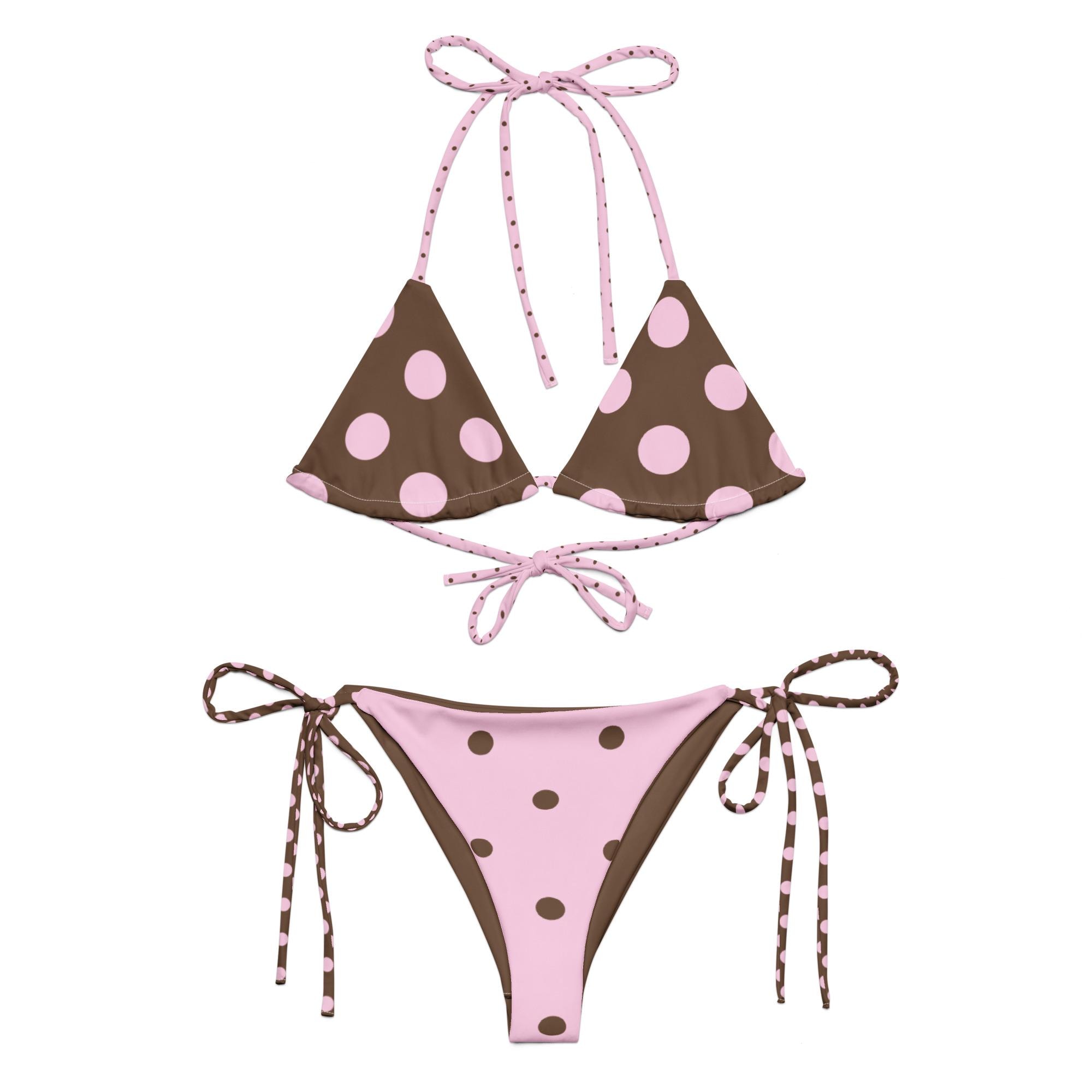Brown and Pink Polka Dot Women's Bikini Set