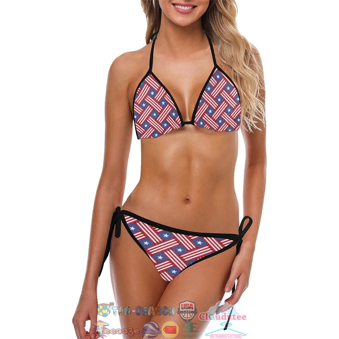 Women's American Flag Pattern Sling Two Piece Bikini Set