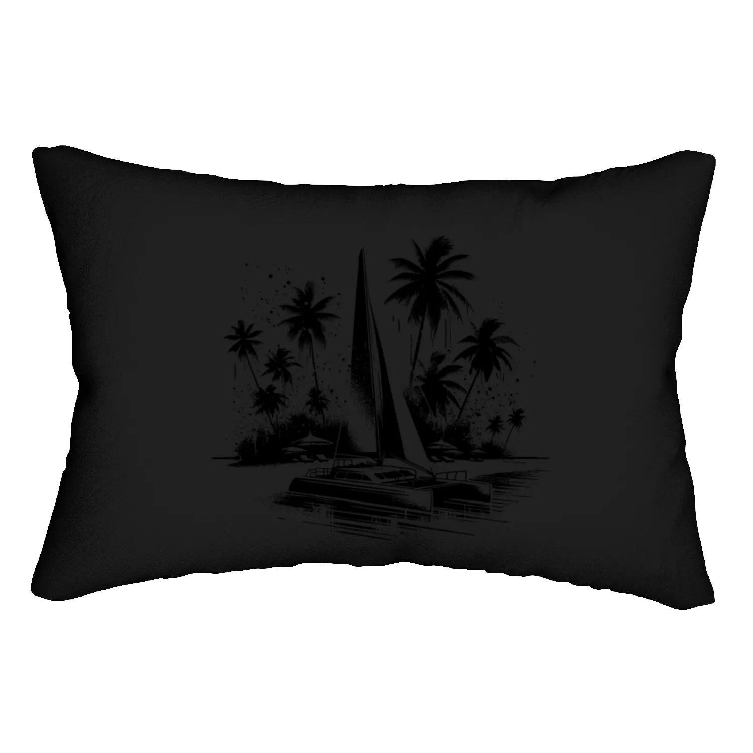 Catamaran Sailing Boat With Palm Trees Lumbar Pillows