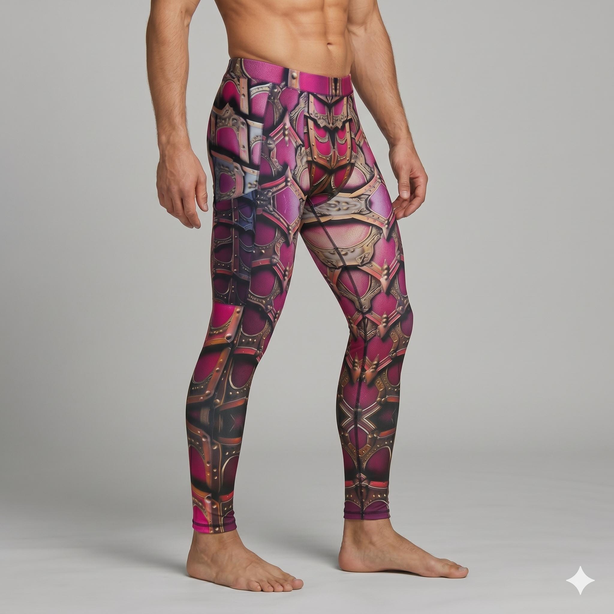 Gladiator Pink Mens Yoga Shorts Leggings Meggings Athletic Training Running Martial Arts Wrestling Activewear Medieval Renaissance LARP