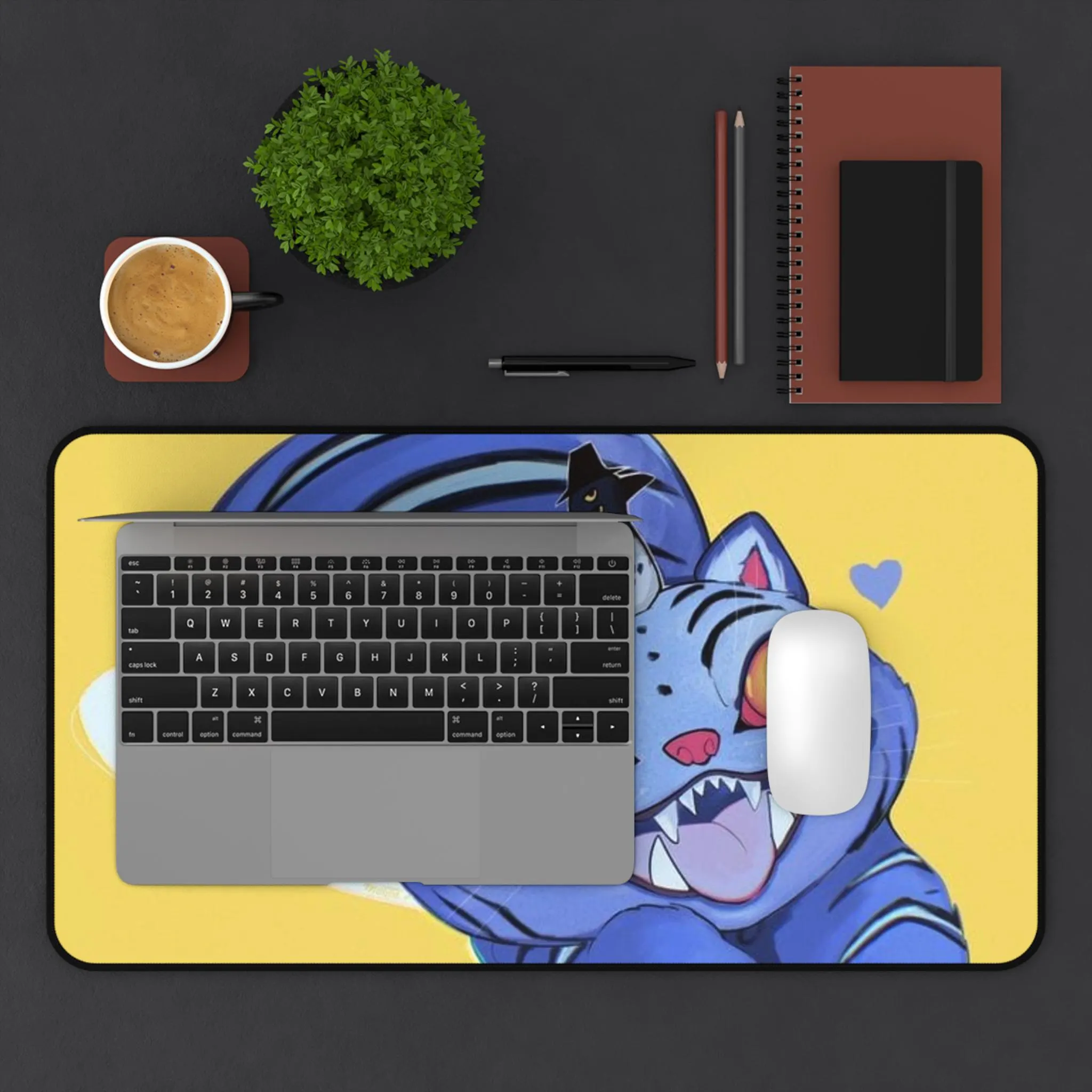 Playful Cat Desk Mat, Cute Desk Accessory, Office Decor, Gamer Gift, Home Workspace, Pet Lover's Mat, Derpy Mat, Demon K-pop huntrix