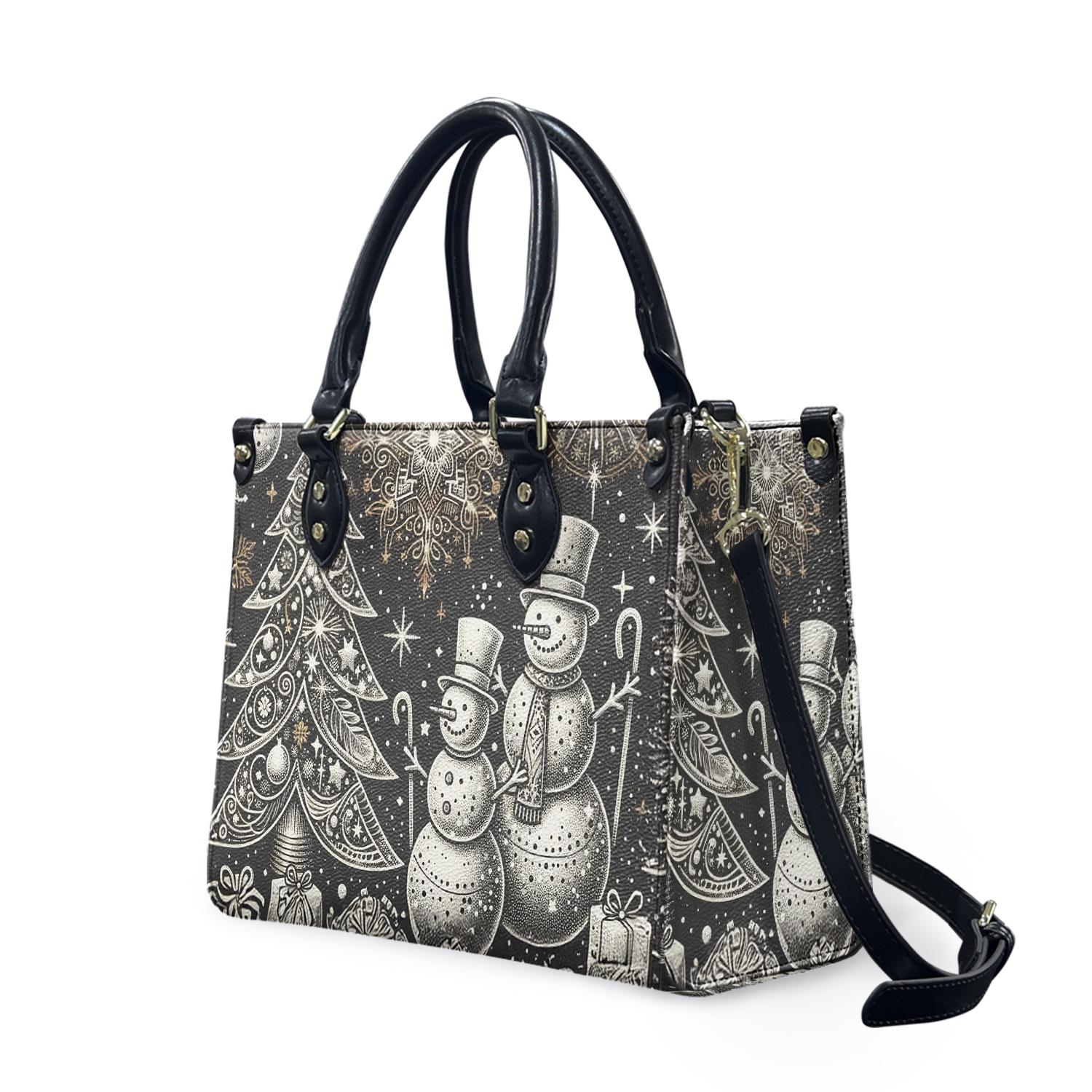 Luxury Women vegan leather Handbag tote beautiful Christmas Holiday snowman