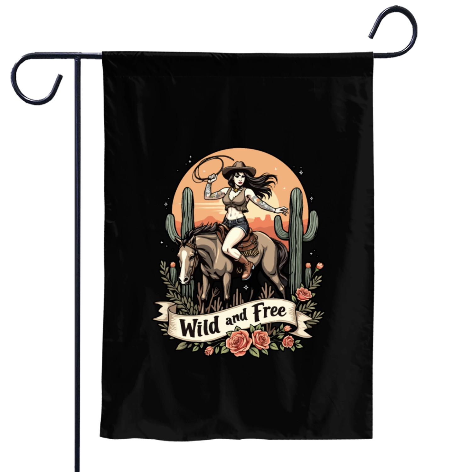 Wild And Free Pinup Cowgirl Garden Flags