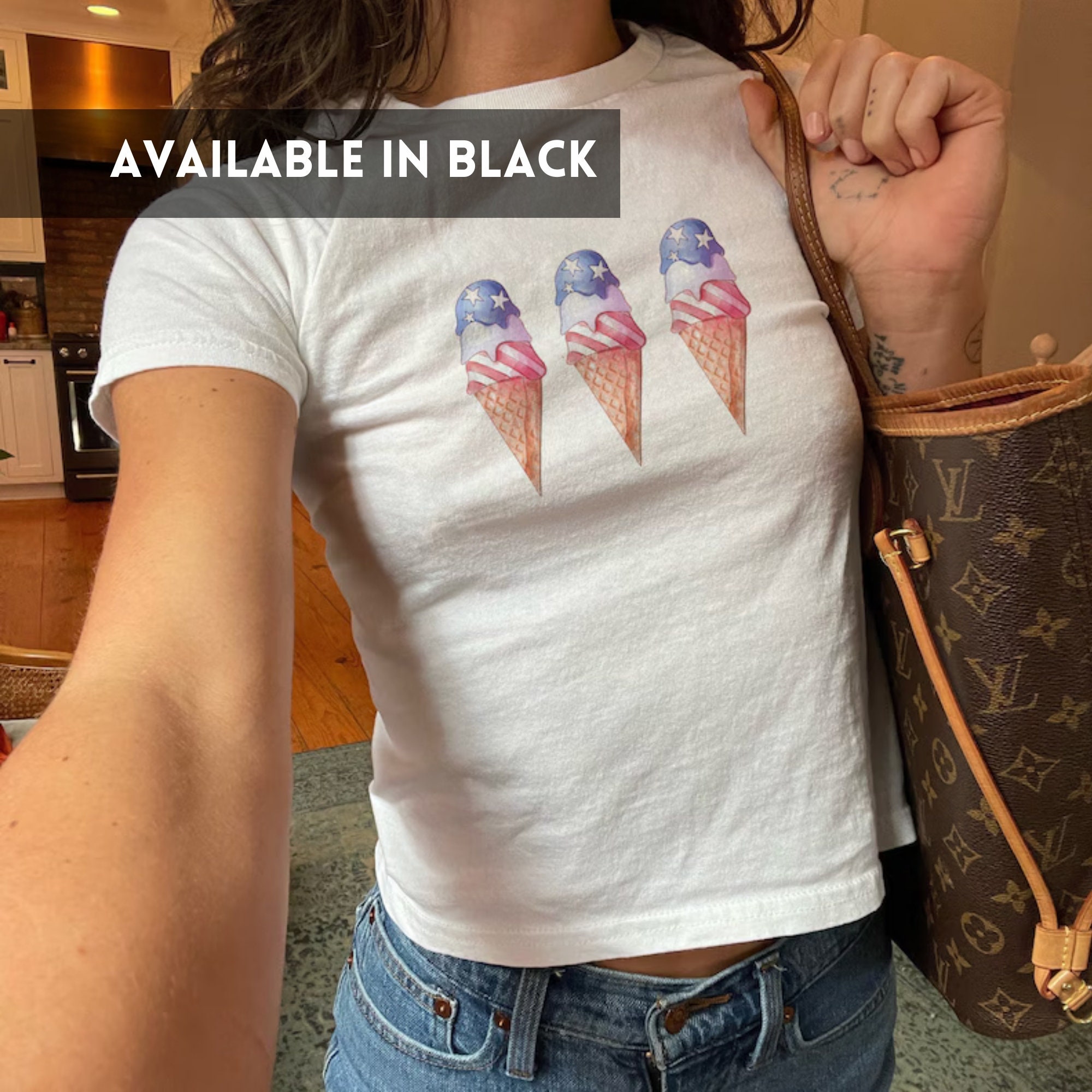 4th of July Ice Cream Cone Coquette 90s Baby Tee, Independence Day Baby Tee