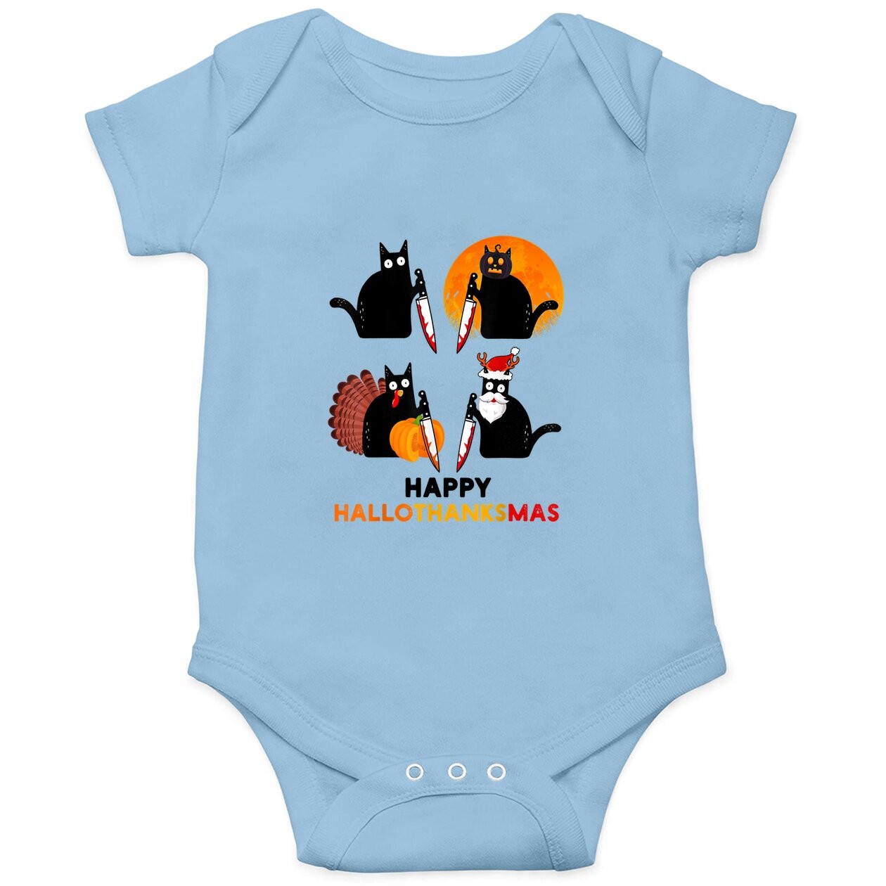 Happy Hallothanksmas Black Cat Halloween Thanksgiving Baby Bodysuit