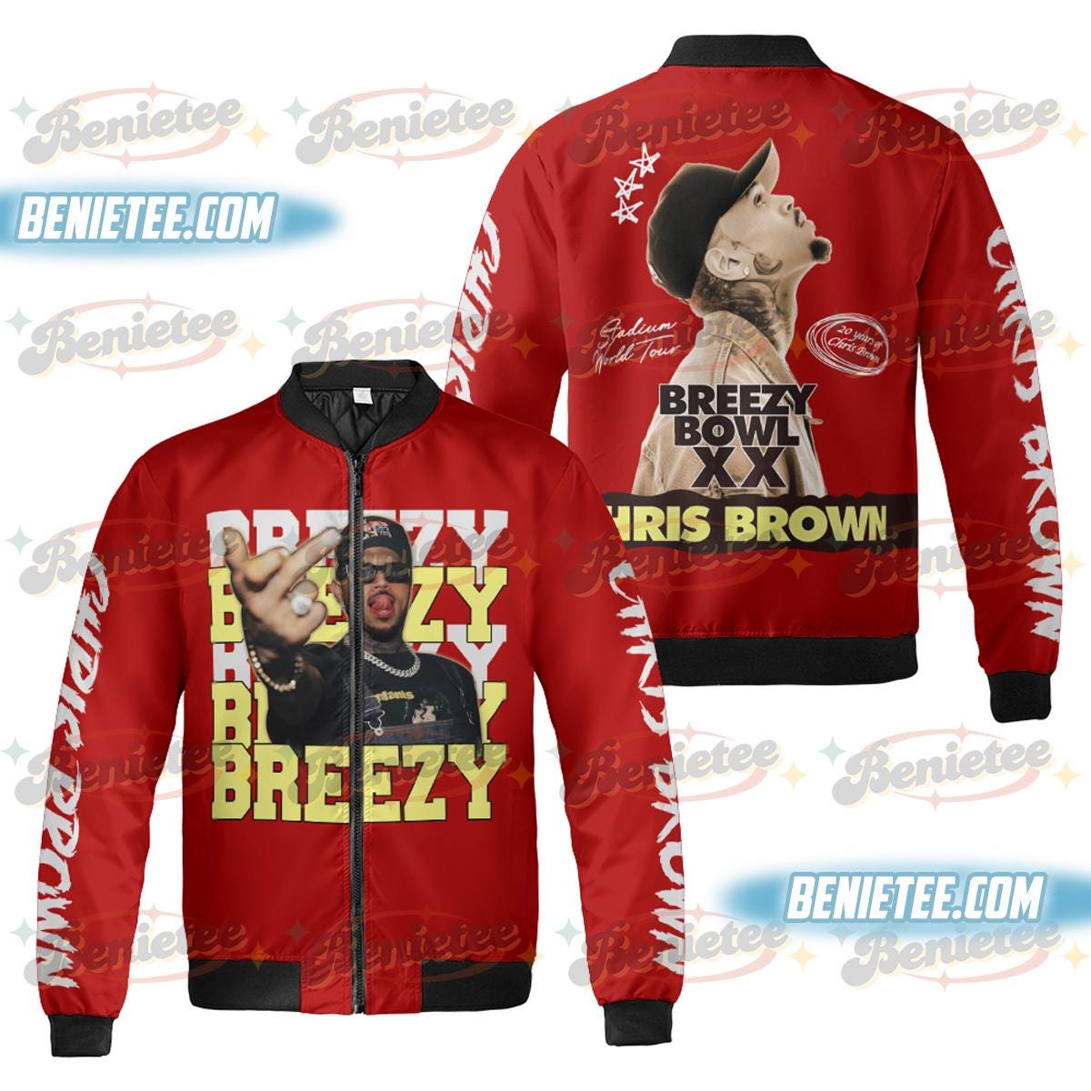 Vintage Chris Brown Concert 2025 Jacket For Men, Breezy Bowl XX Tour Bomber Jacket, Music Tour Y2k Streetwear Jacket, Chris Brown Fan