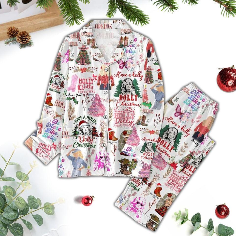 Dolly Christmas Pajamas Set, Retro Christmas Dolly Pajamas