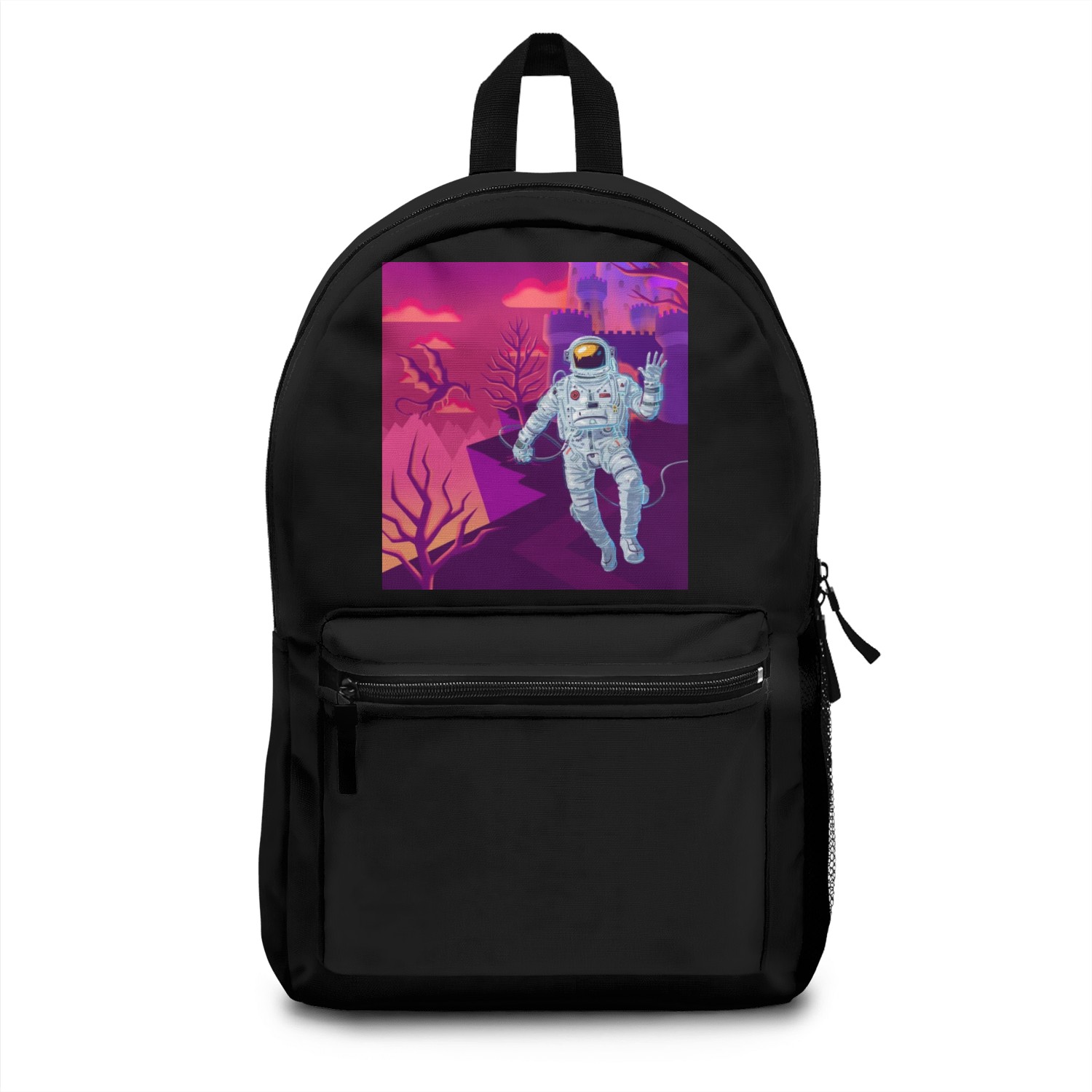 Astronaut in a fantasy world with castle dragons Backpacks