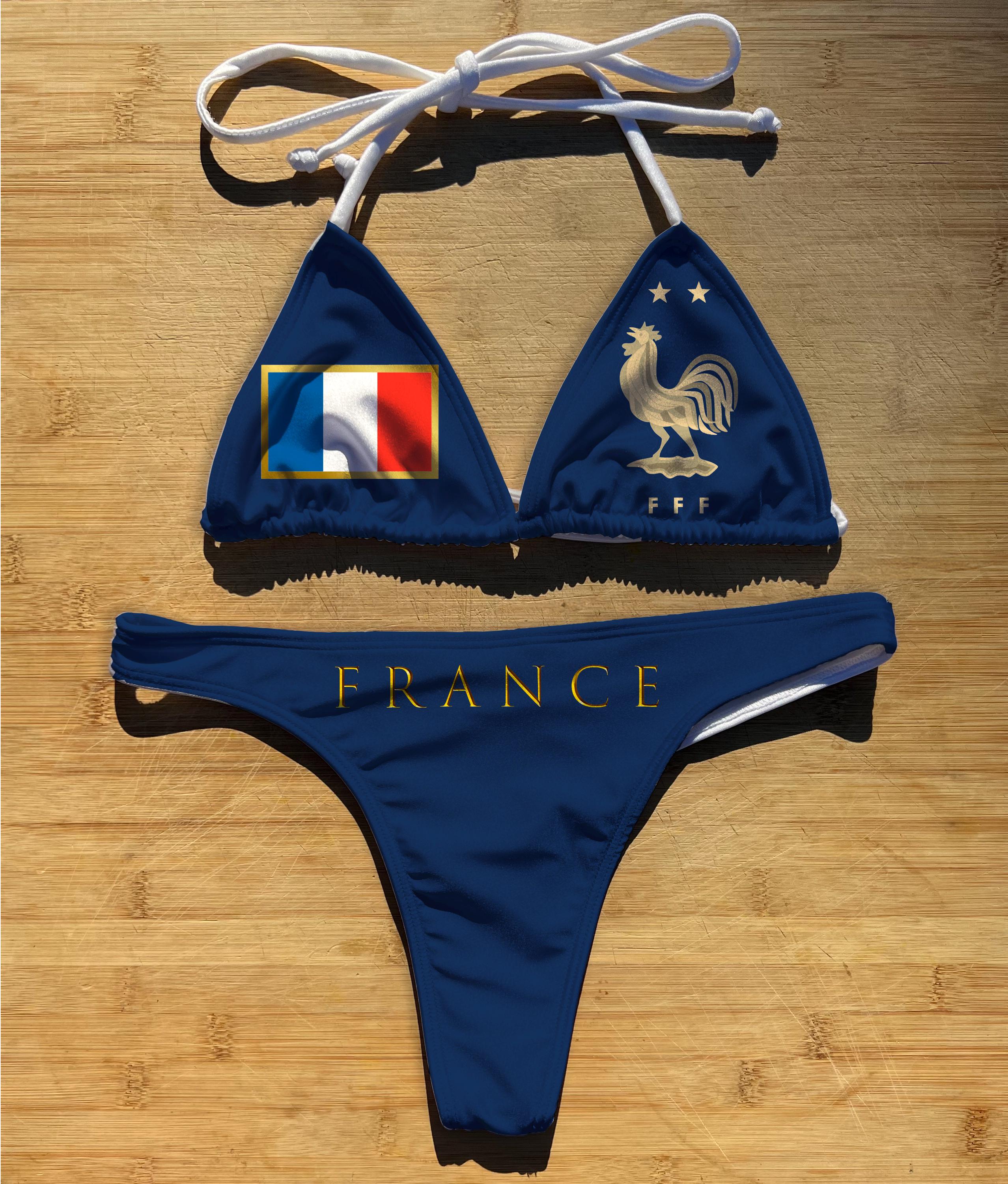Swimwear Bikini 2 Piece Set | France Football | Thong Cheeky Full Coverage | Triangle String Tie Top Bathing Suit | Soccer World Cup