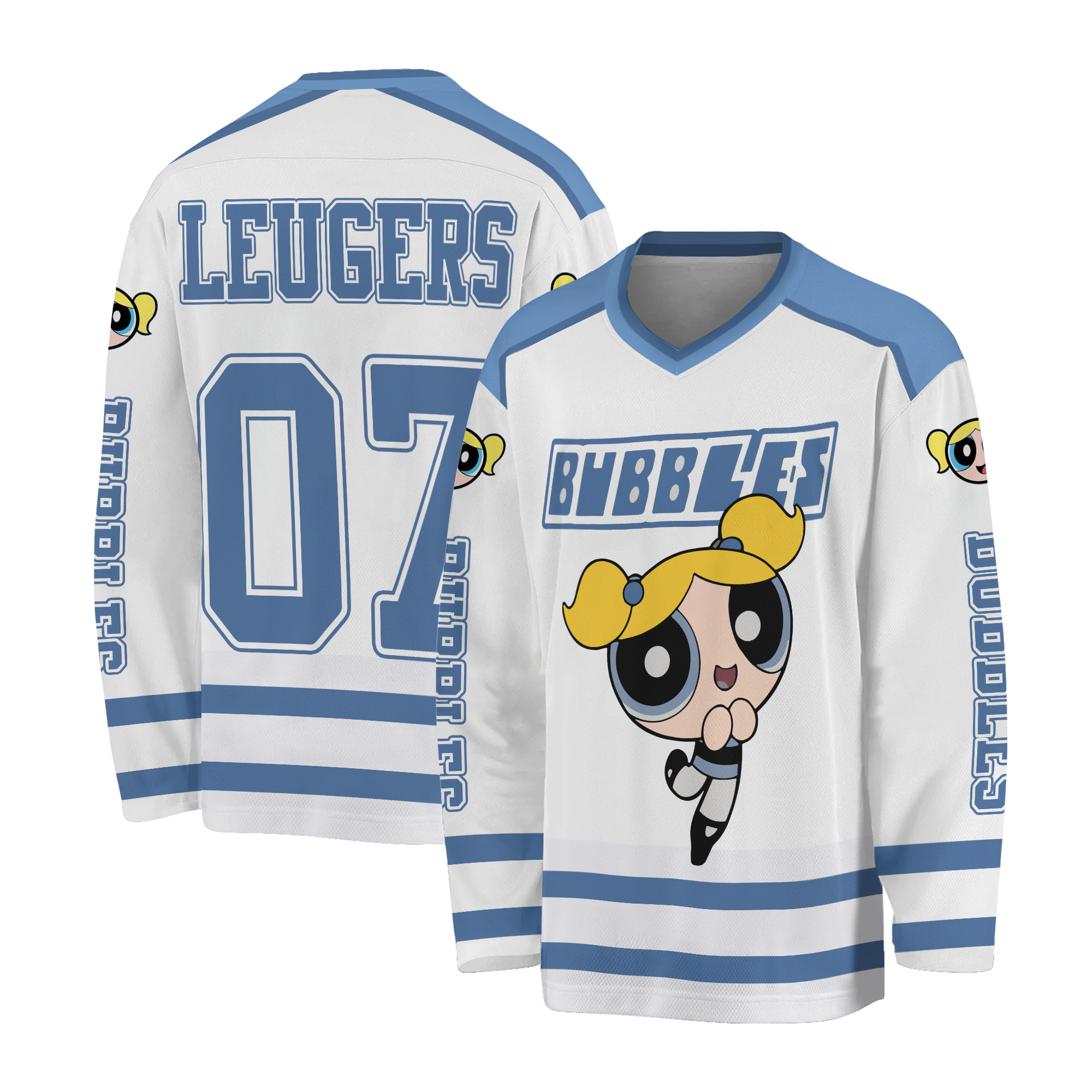 Personalized Bubbles Hockey Jersey, Custom Powerpuff Girls Jersey, Hockey Fan Lover Gift, Hockey Team Outfit