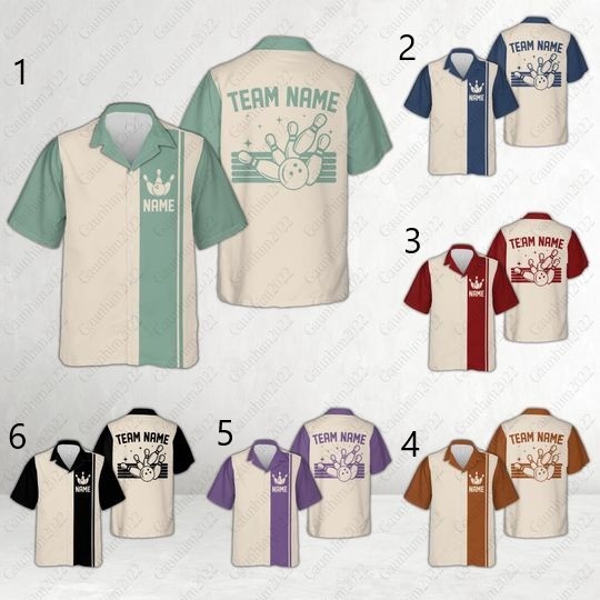 Personalized Retro Bowling Hawaiian Shirt, Custom Name Bowler Button Down Shirt, Matching Bowling Team Shirt, Bowling Lover Gift