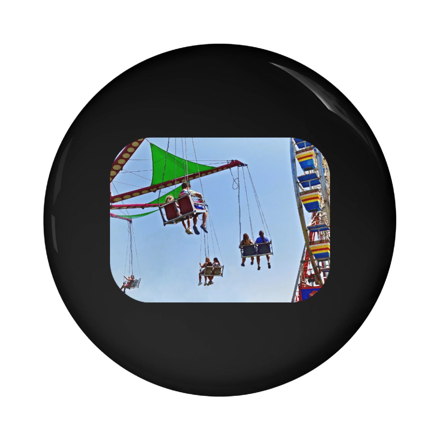 Swing Ride Next to Ferris Wheel Pin Buttons