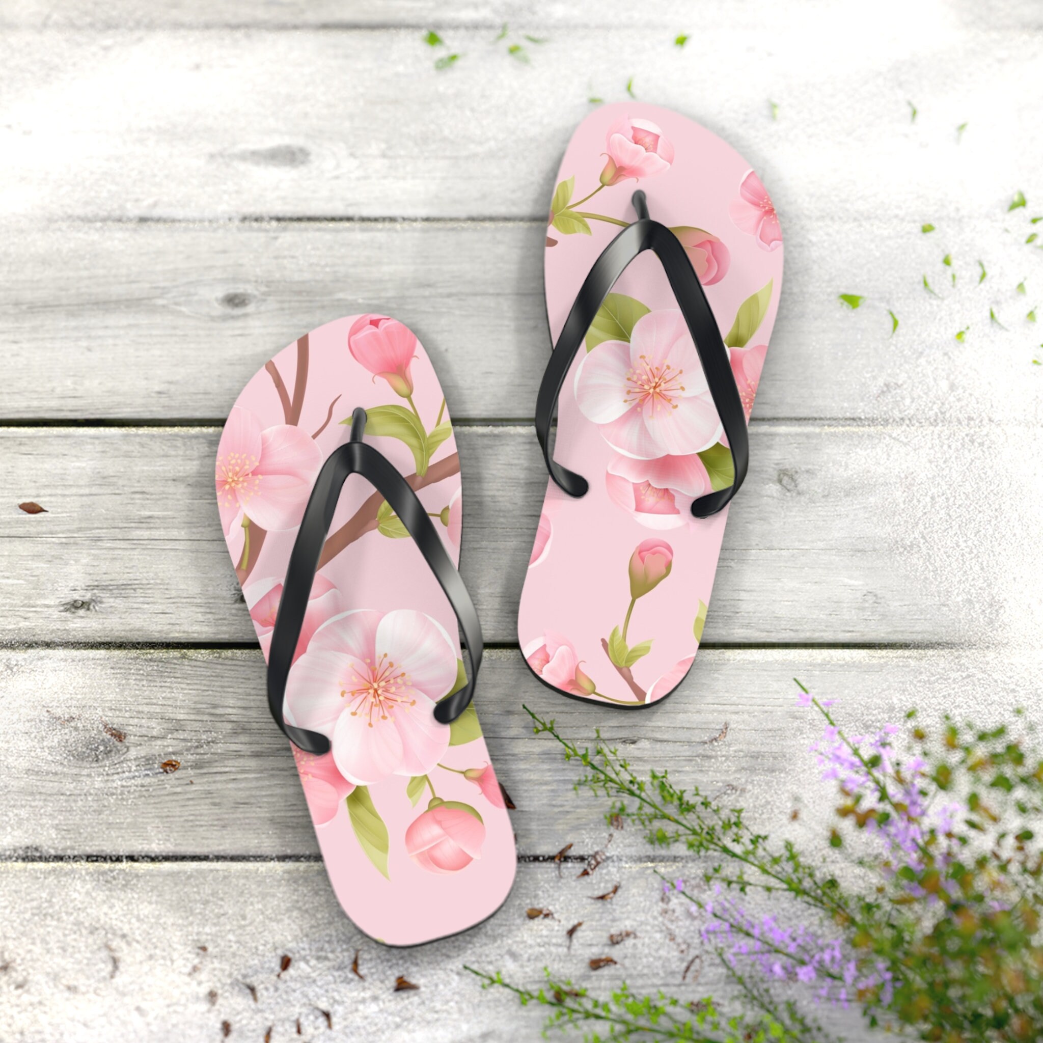 Cherry Blossoms Floral Flowers Flip Flops - Spring Sakura - Available in 4 Sizes - Small Medium Large and X-Large - Great Gift Idea!