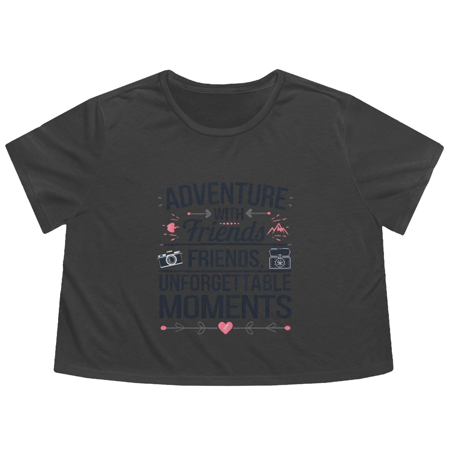 Adventure with Friends travel quote text art Flowy Cropped Tees