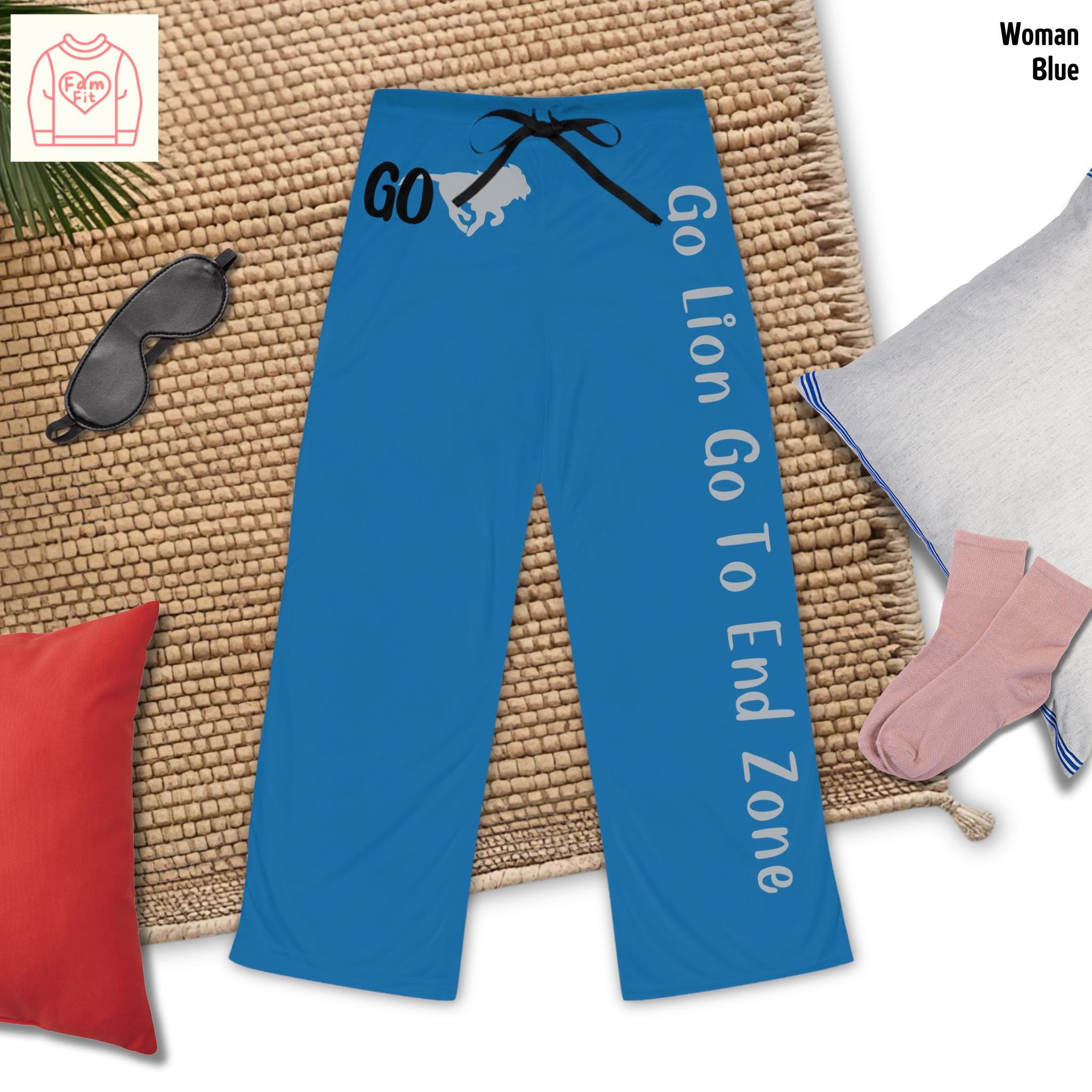 Go Lion Go To End Zone Pajama Pants for Women, Detroit Pajamas Women, Detroit Pajamas Men, Lion Pajamas Fan Gift, Detroit Pajamas Gift