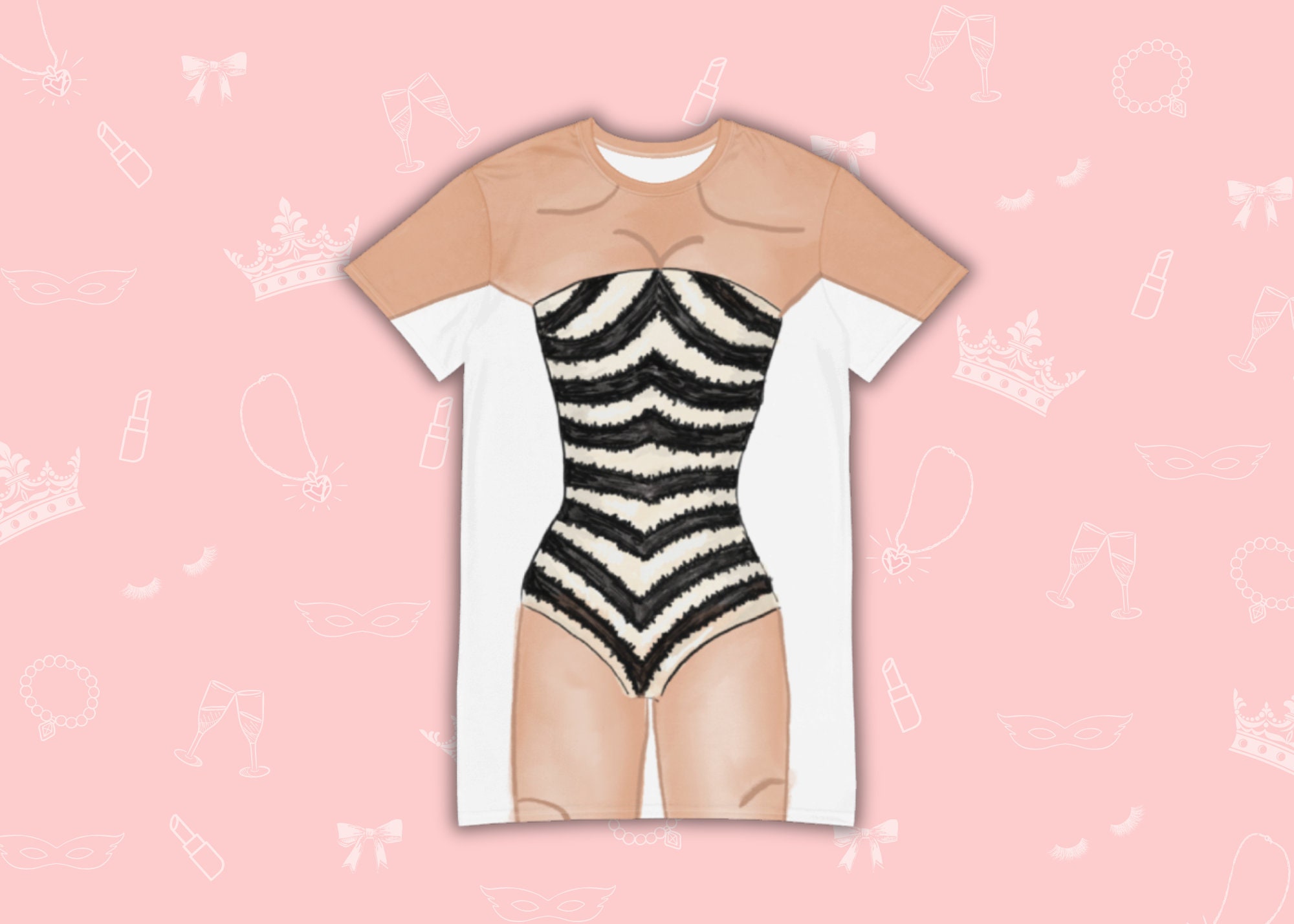Retro Swimsuit T-Shirt Dress | Easy Costume, Fun Loungewear, Unique Gift