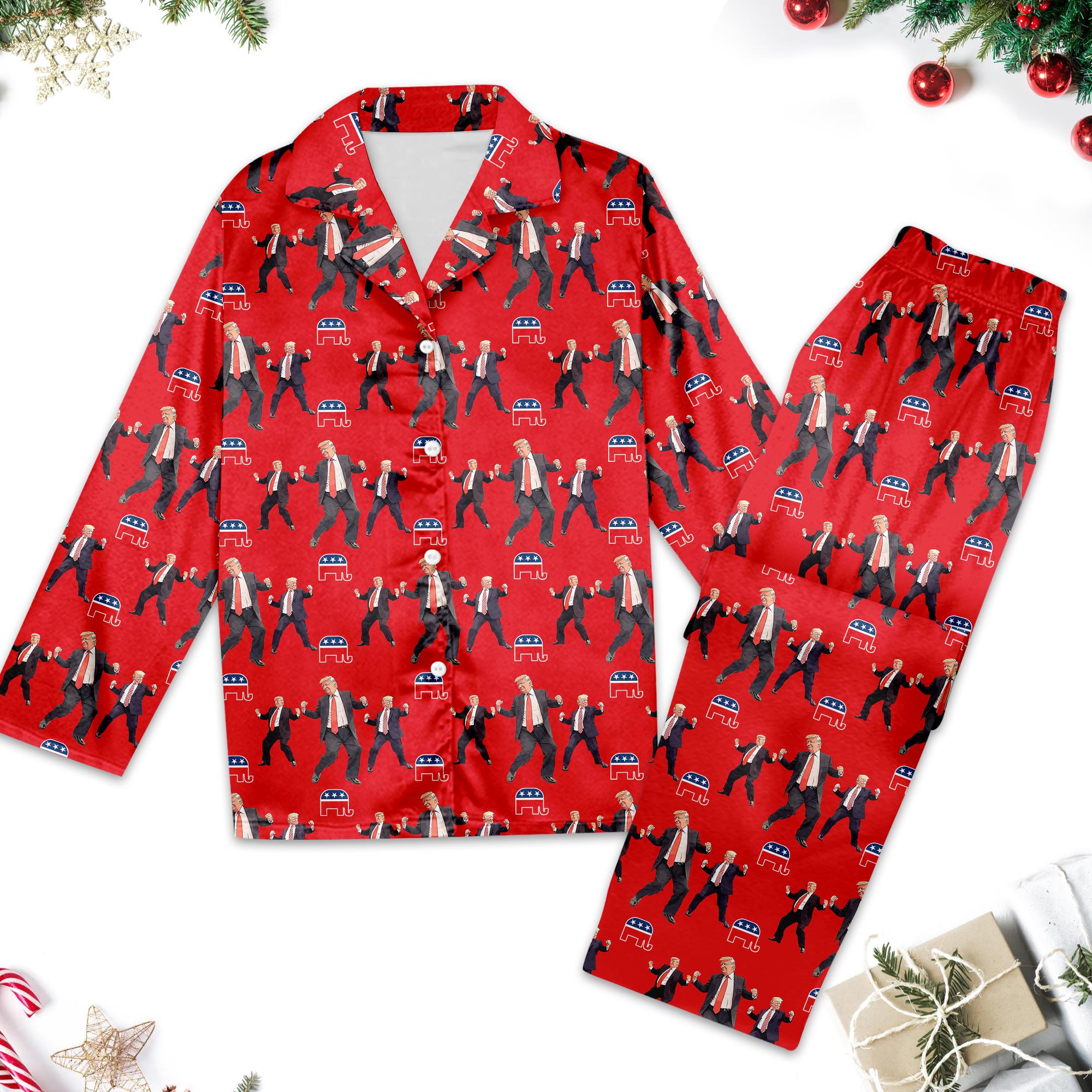 Trump Dancing Unisex Pajamas Set, Trump Family Sleepwear, Trump Christmas Gift for Dad, Cozy Holiday Wear, Trump President Pajamas Shirt