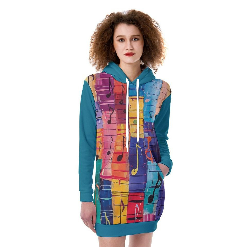 All-Over Print Women's Heavy Fleece Long Hoodie Color of Music
