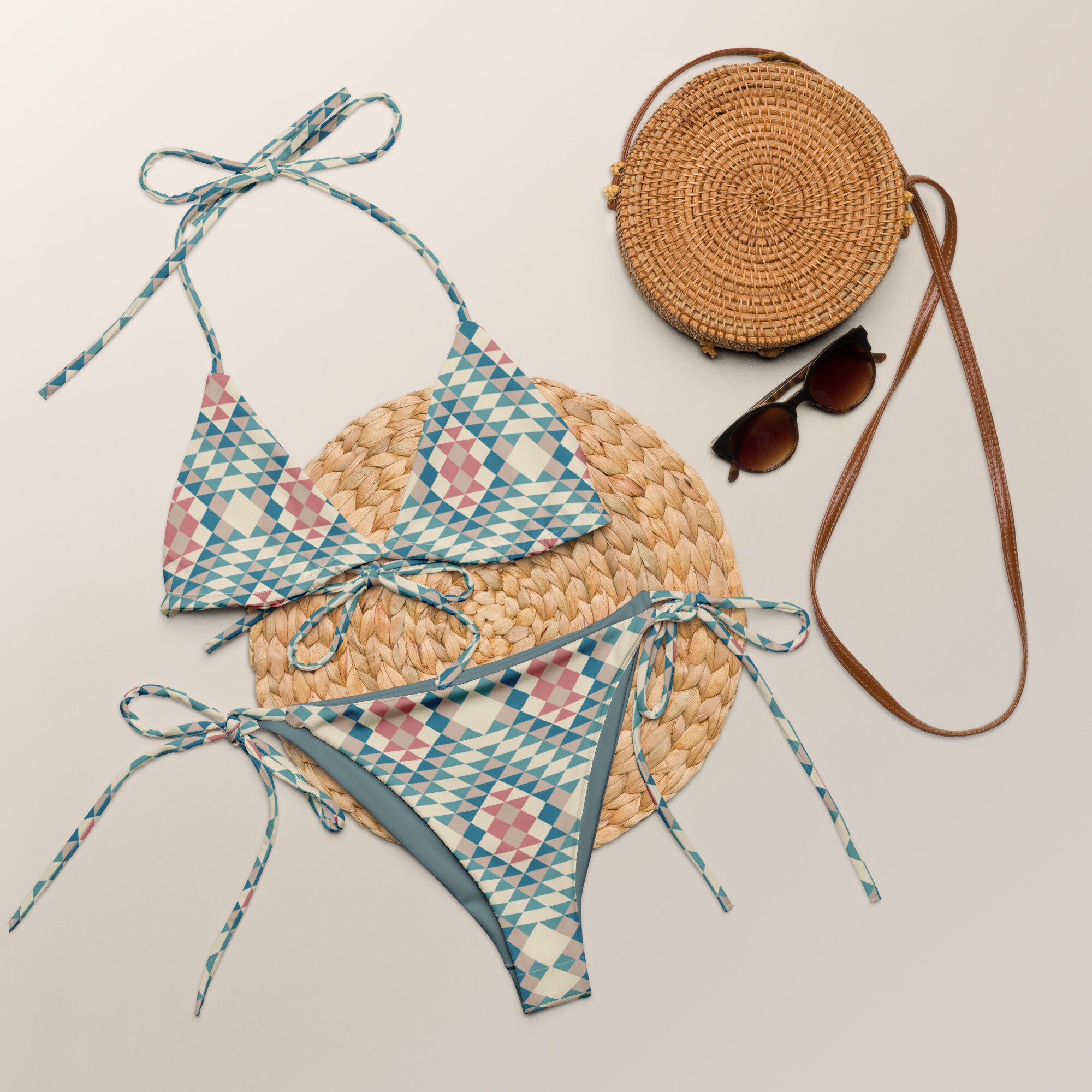 Soft Tones Southwest Symmetrical Print Recycled Sling Bikini Swimsuit