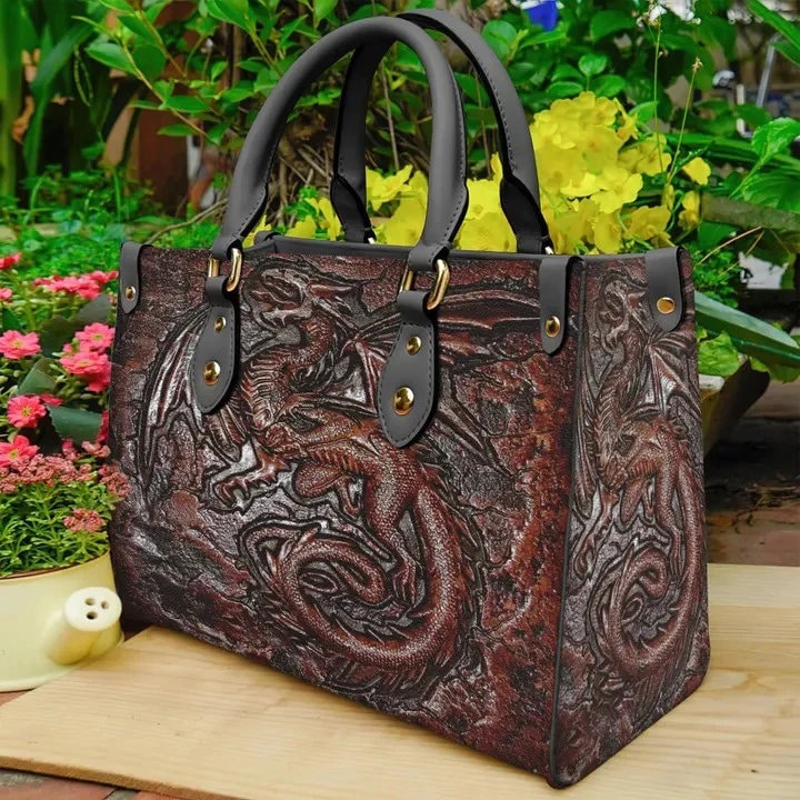 Wooden Dragon Leather Bag hand bag,Dragon Woman ,Dragon Lover's Handbag,Dragon Lover's Gifts
