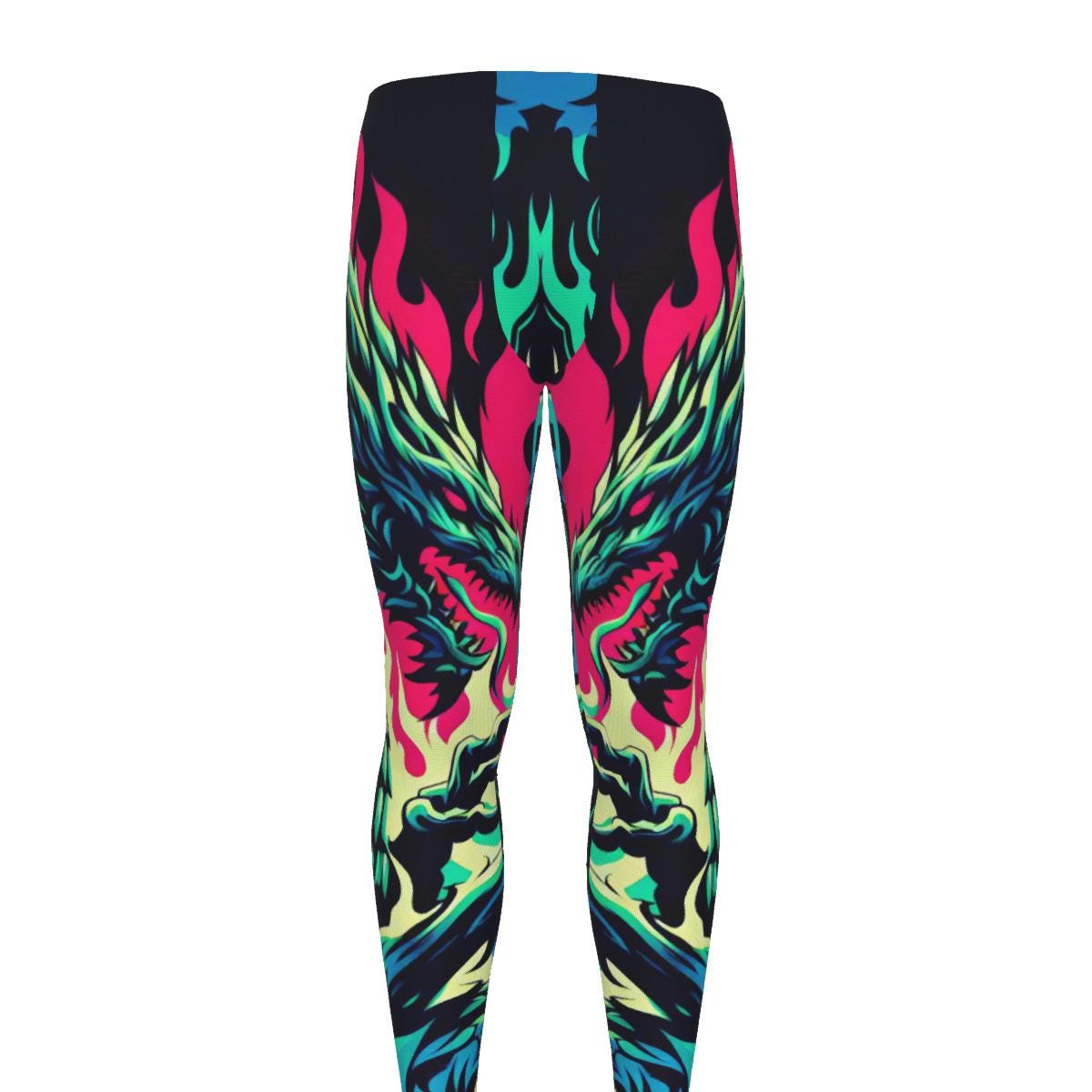 Electric Flaming Dragon Men's Leggings for Martial Arts, Fitness, Running, and Training
