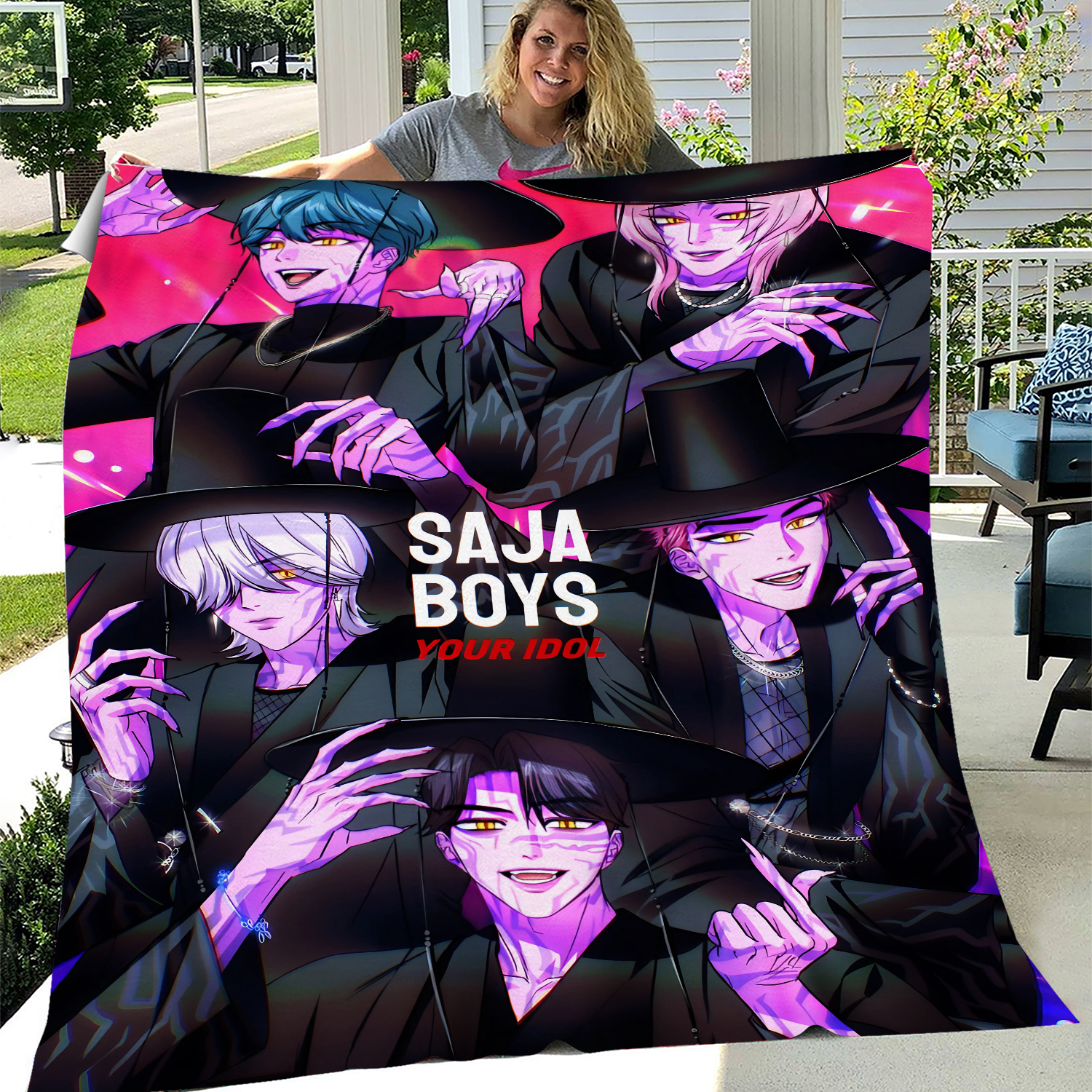 Saja Boys Blanket, Demon Hunter Blanket, Anime Girls Blanket, Kpop Demon Hunter,Gift for Huntrix Fans,Teen Kpop Demon Blanket
