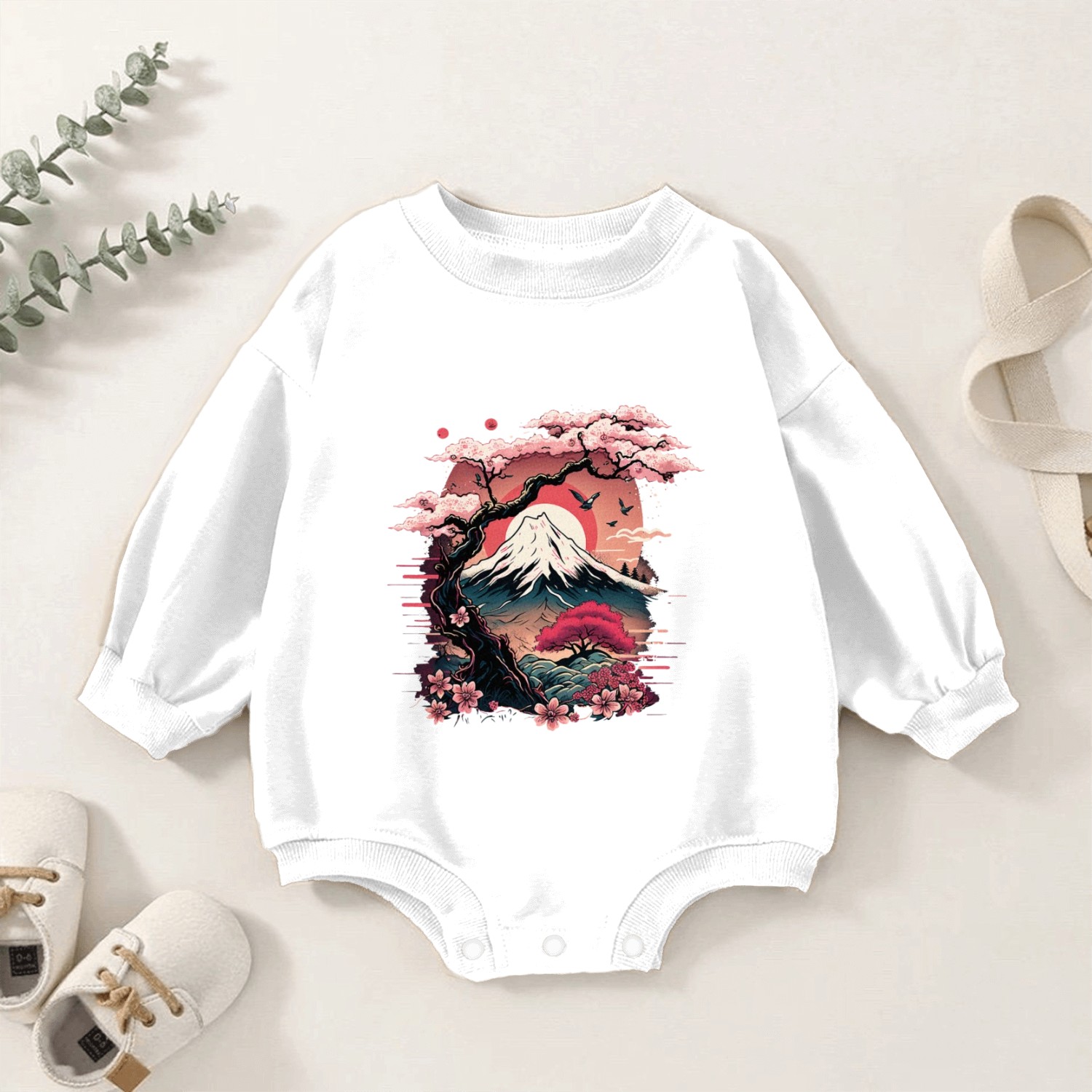 Japanese Sakura Garden Geisha Mount Fuji Cherry Baby Romper Sweatshirts