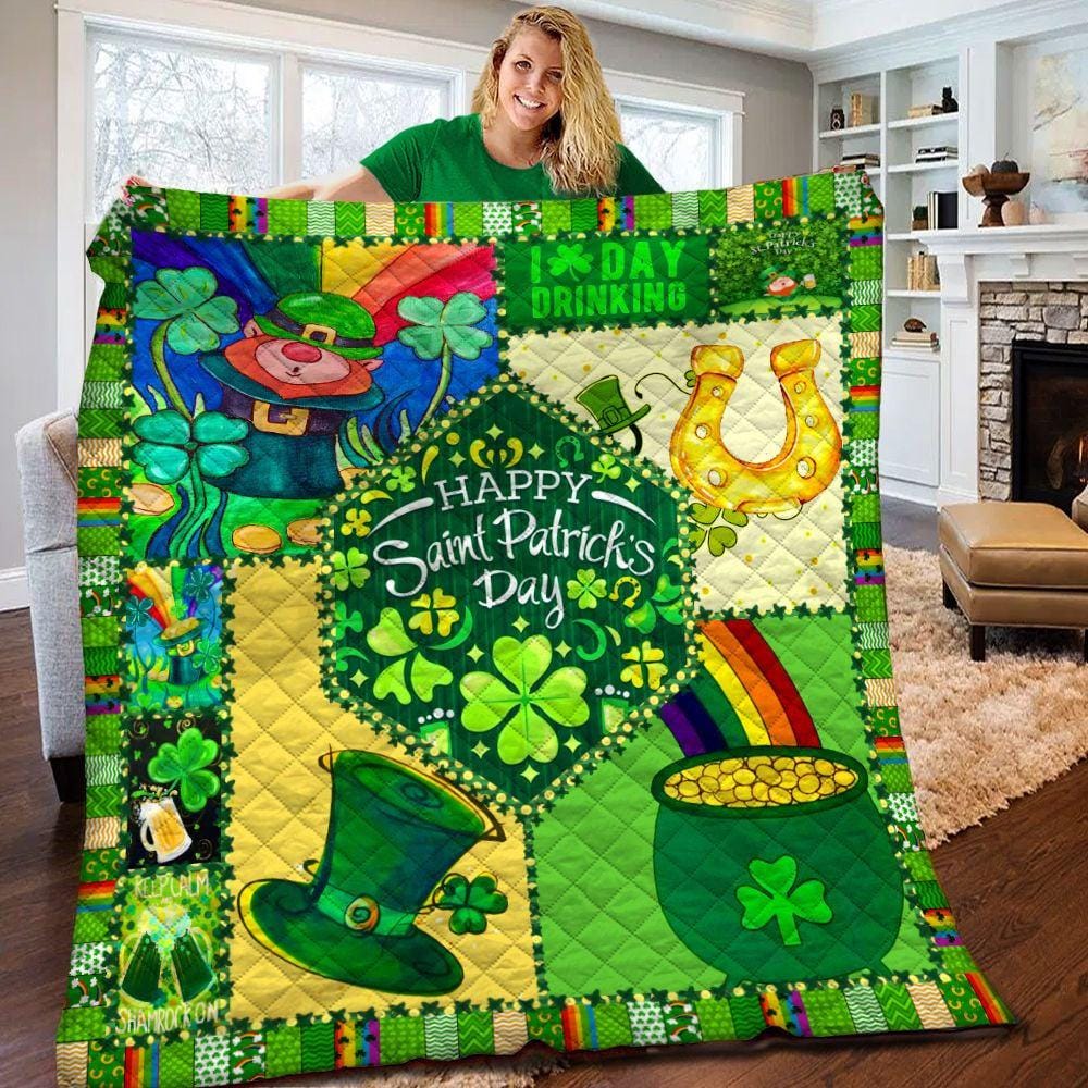 Happy Saint Patrick's Day Quilt - St Patty Day Quilt, St Patrick's Day Quilt, Shamrock Quilt