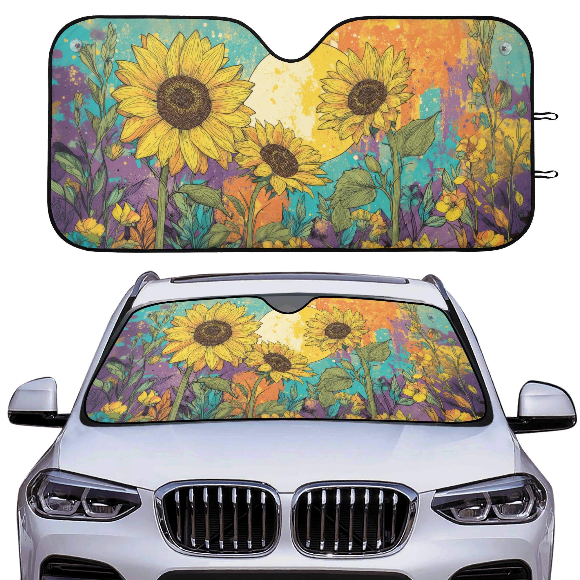 Sunflowers Car Auto Sun Shade, Nature Botanical Floral Windshield Sunshade, Summer Lovers Car Gift, Car Accessories, Front Window Cover