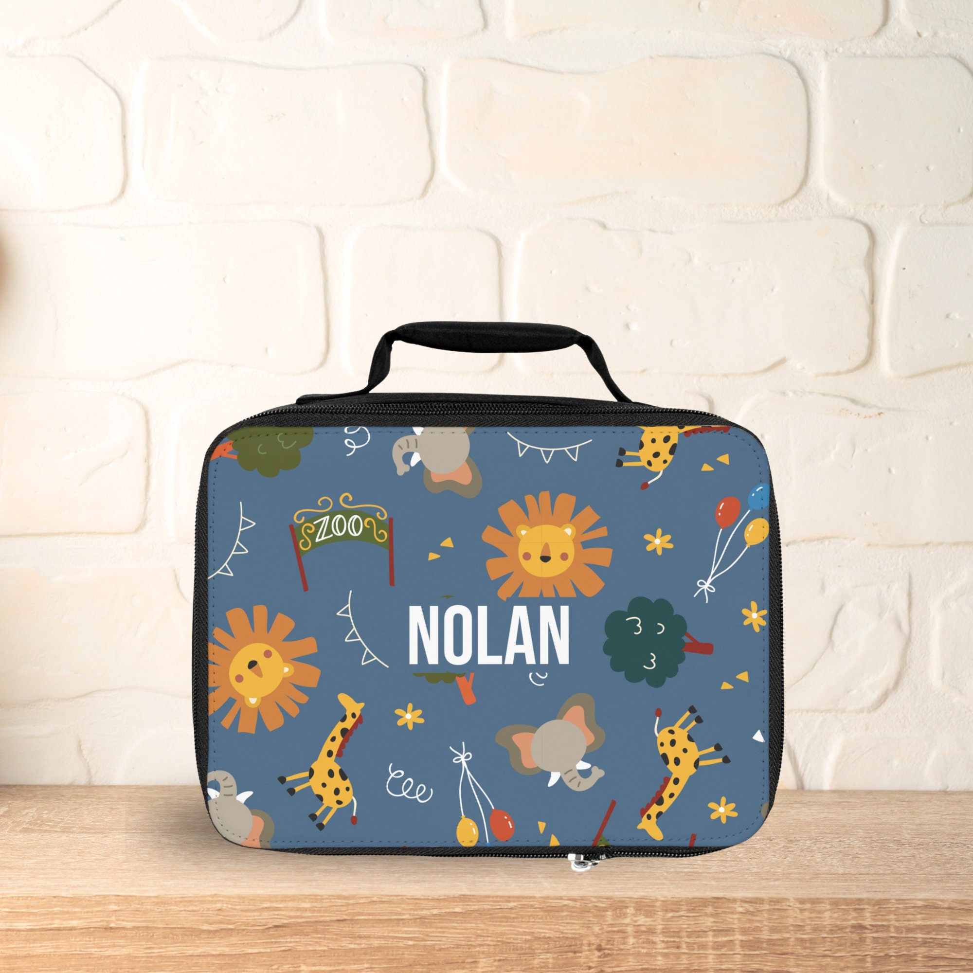 Zoo Animals Lunchbox Personalized with Custom Name for Kids School Lunch / Jungle Animals Travel Snack Bag / Insulated Daycare Lunchbox