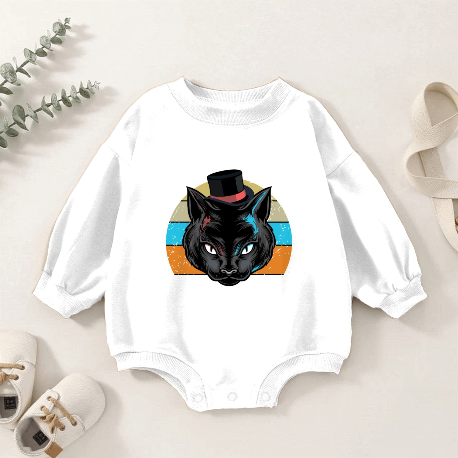 Cat colorful retro style Baby Romper Sweatshirts