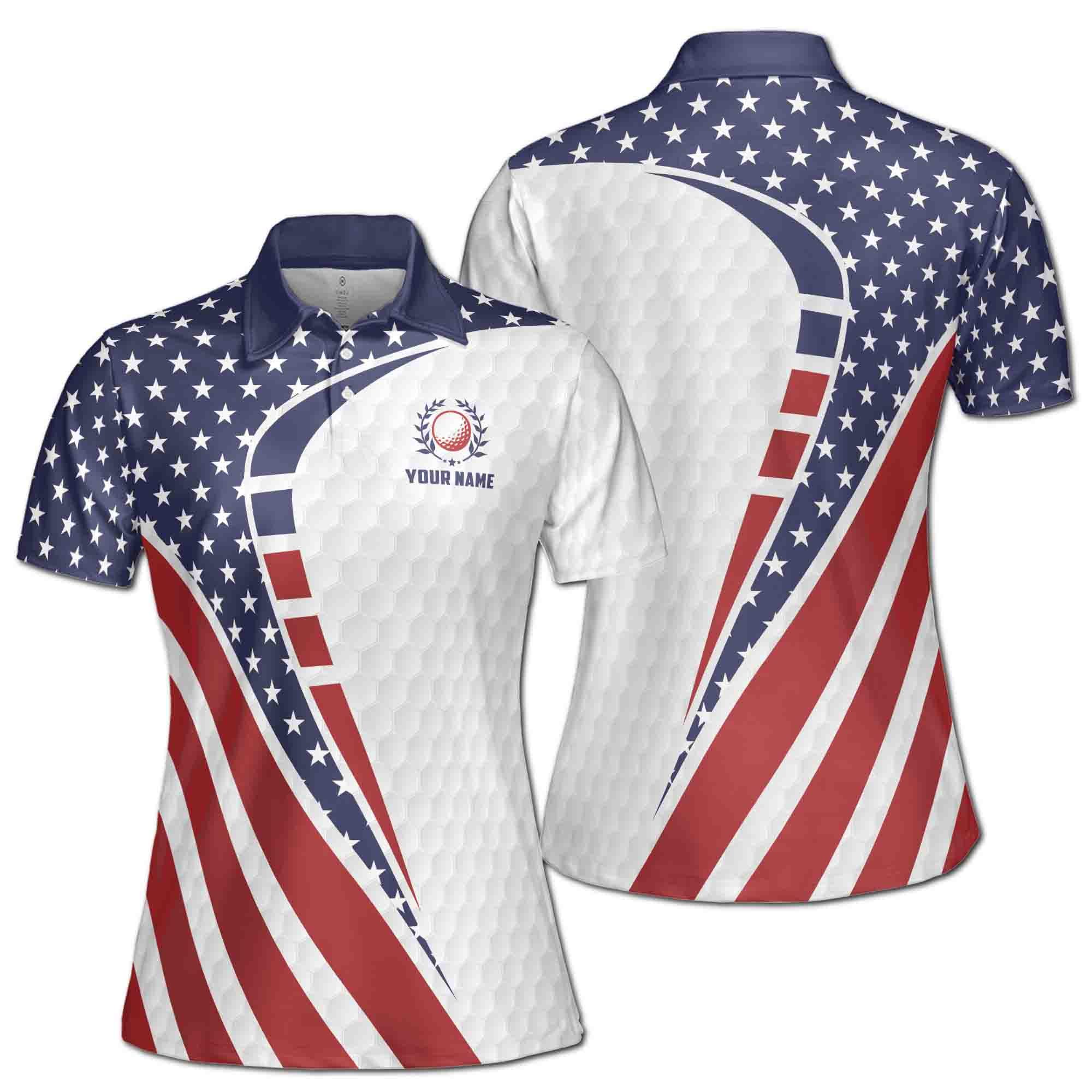 Custom Name Blue Red White America Flag Pattern Women's Polo Shirt