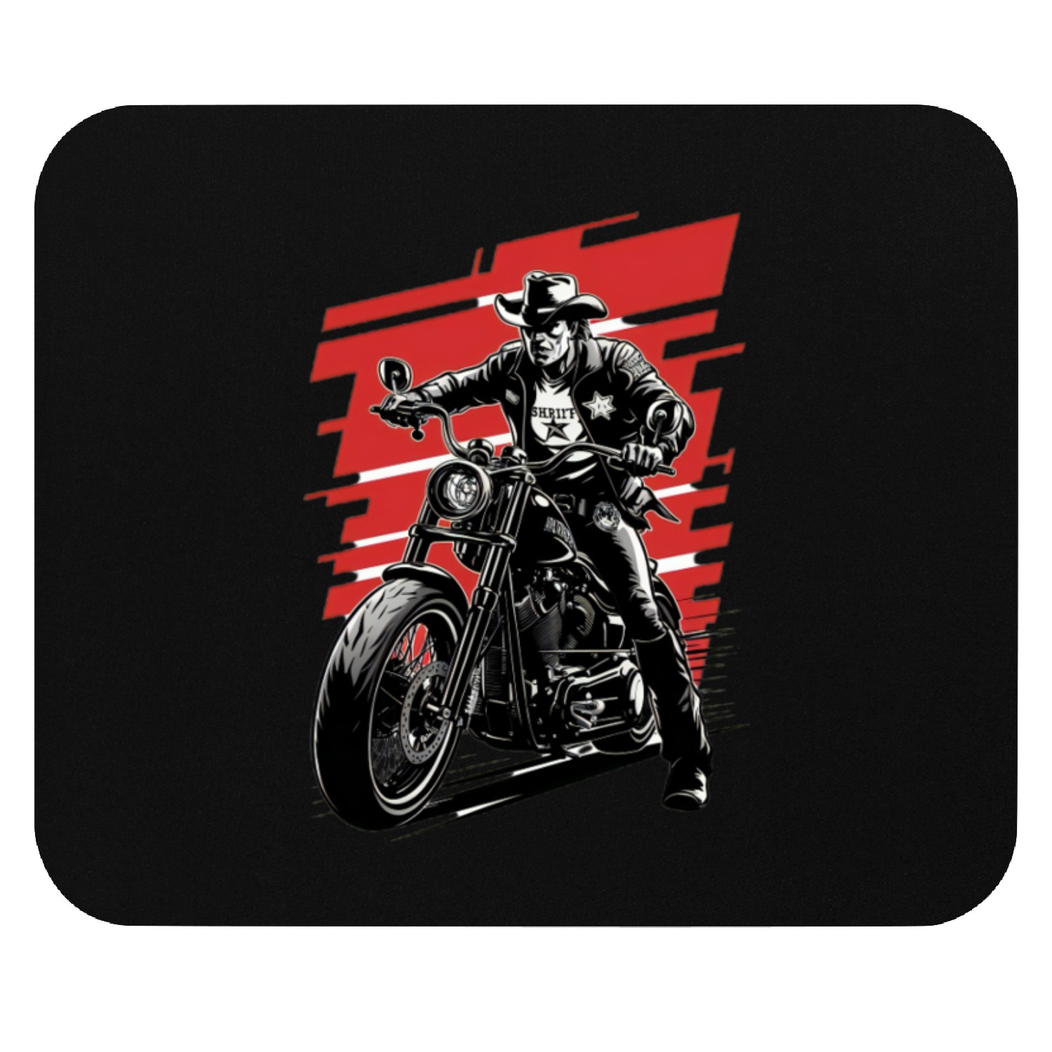 Sheriff Riding Motorcycle Illustration Mouse Pads