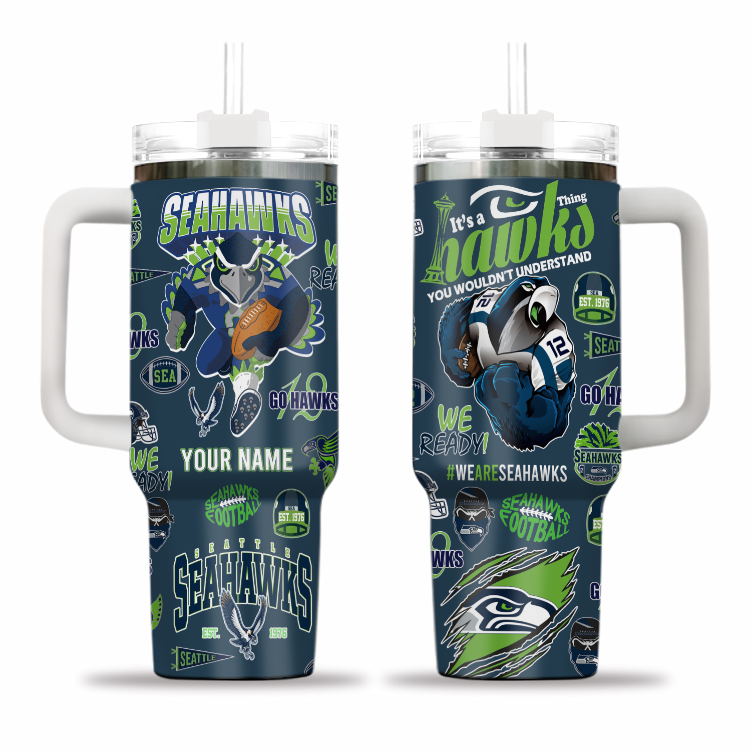 Personalized Seattle Seahawks football Tumbler 40 oz with Handle