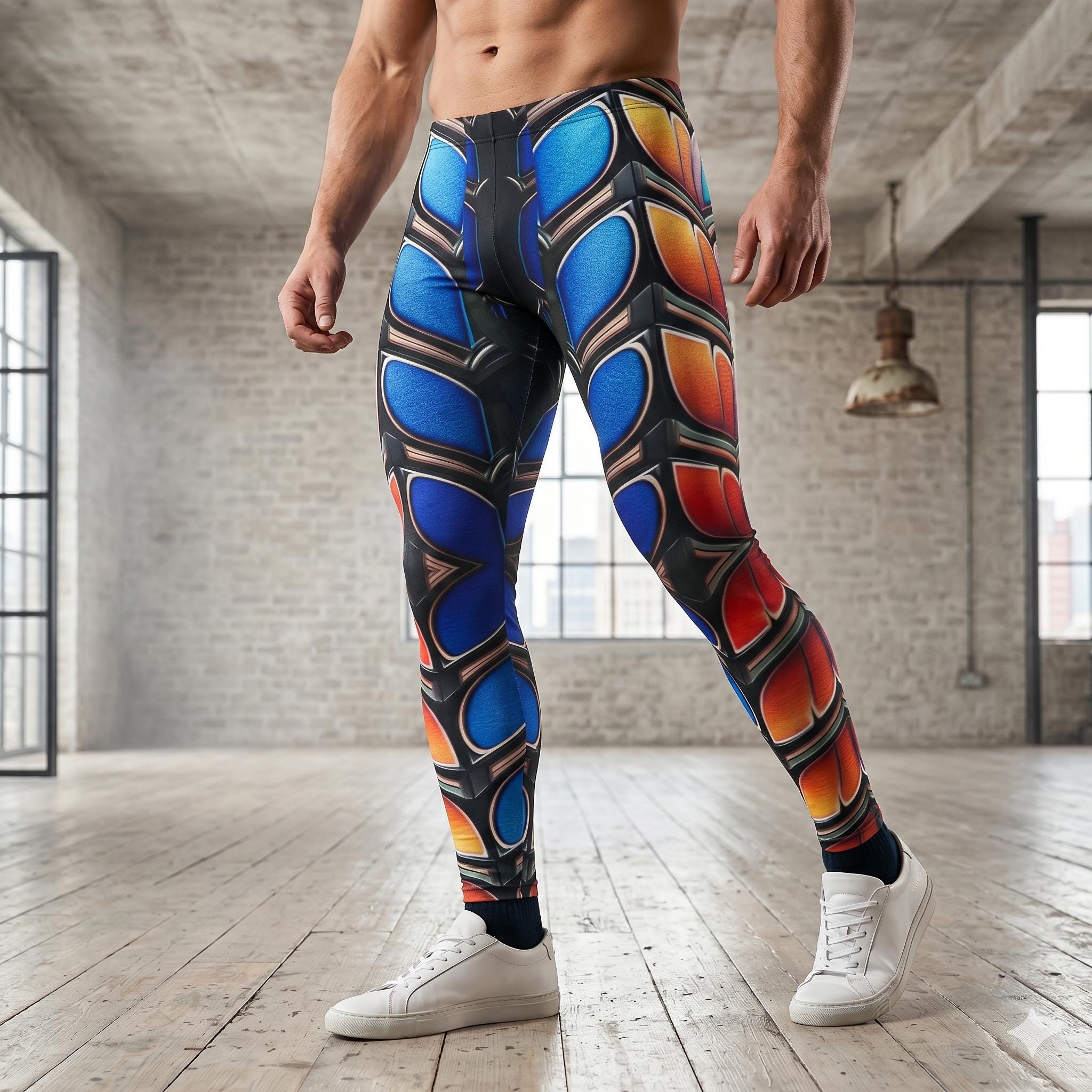 Robotic Gladiator Mens Leggings Cyborg Exoskeleton Armor Running Pants Workout, Cycling Athletic Fitness Exercise Luchador Wrestling Gift