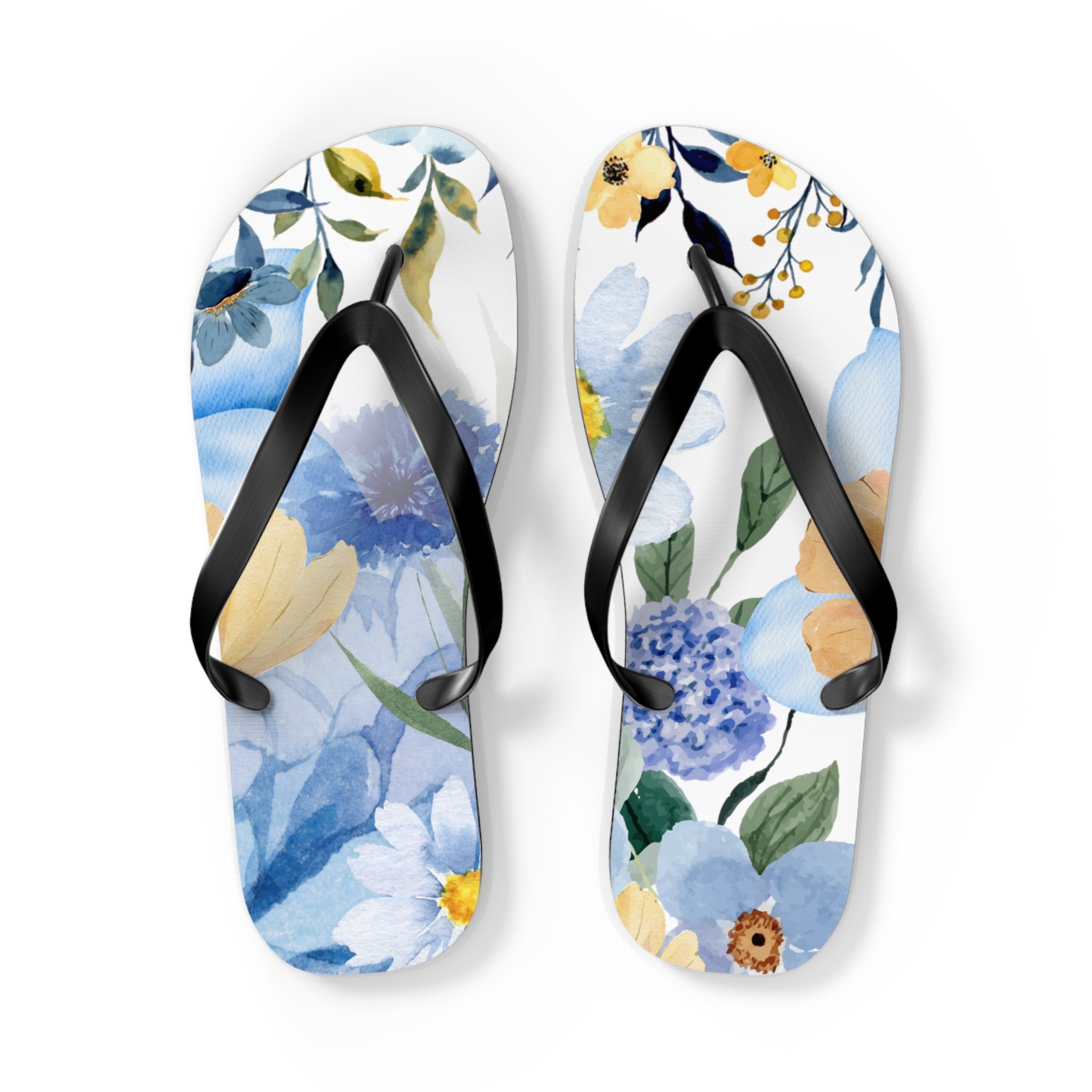Blue Fresh Flowers Flip Flops pastel color flip flops, flowers flops, summer sandals, thong, summer slippers