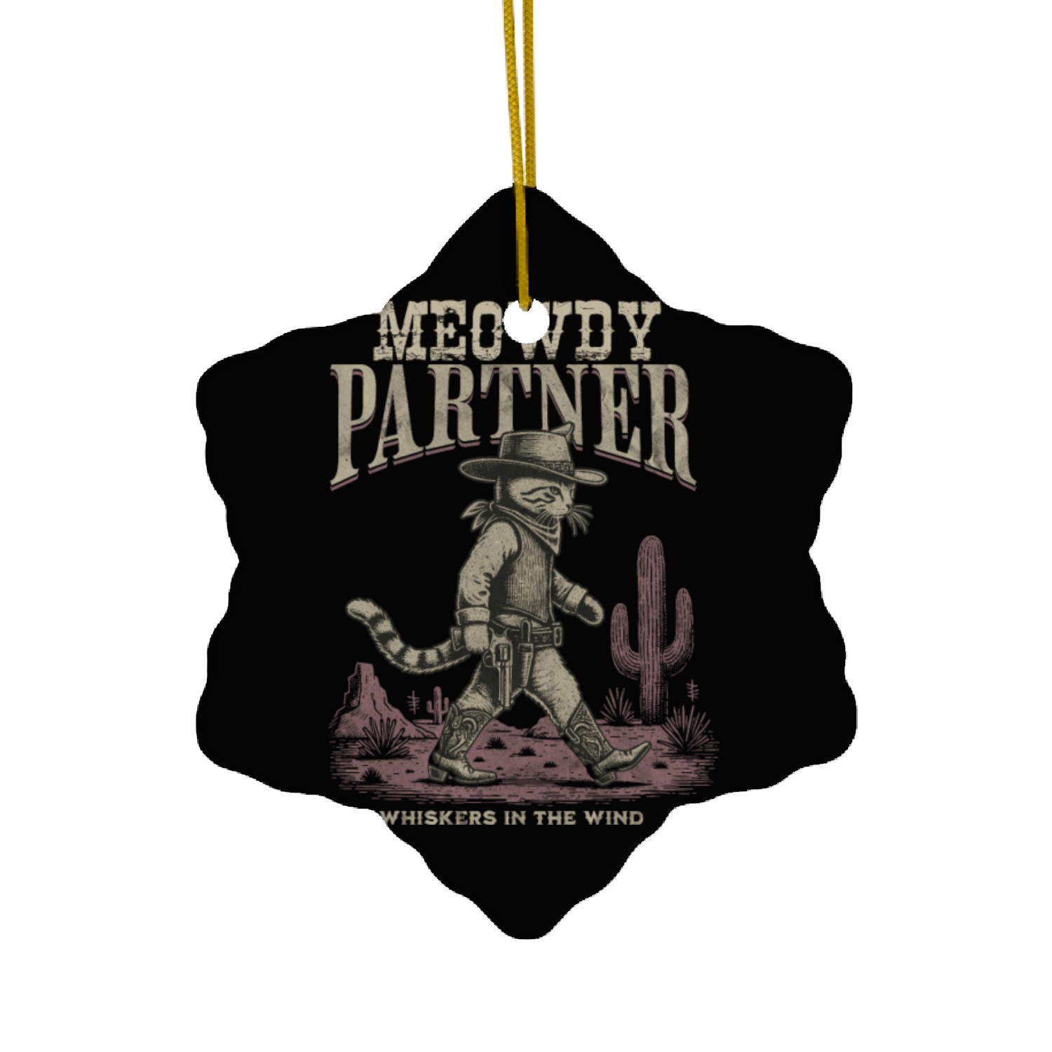 Meowdy Partner Whiskers In The Wind Cowboy Cat Ceramic Ornaments