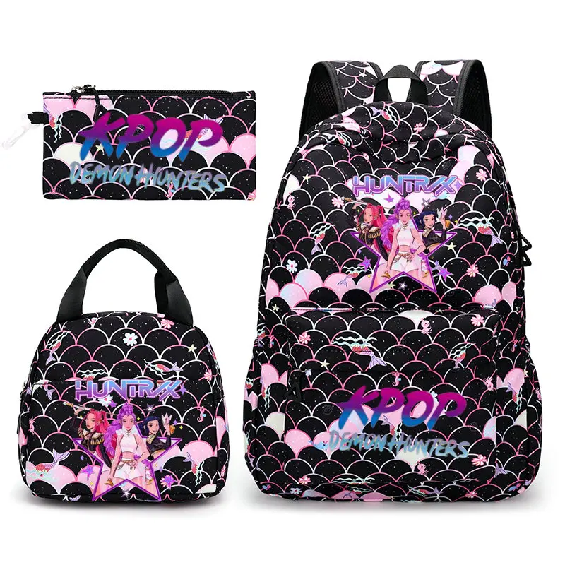 3pcs K-Pop Demon Hunters Backpack Set, Rumi Mira Zoey HUNTR/X Saja Boys Star Printed Laptop Backpack for Teens Girls Women, School Backpack