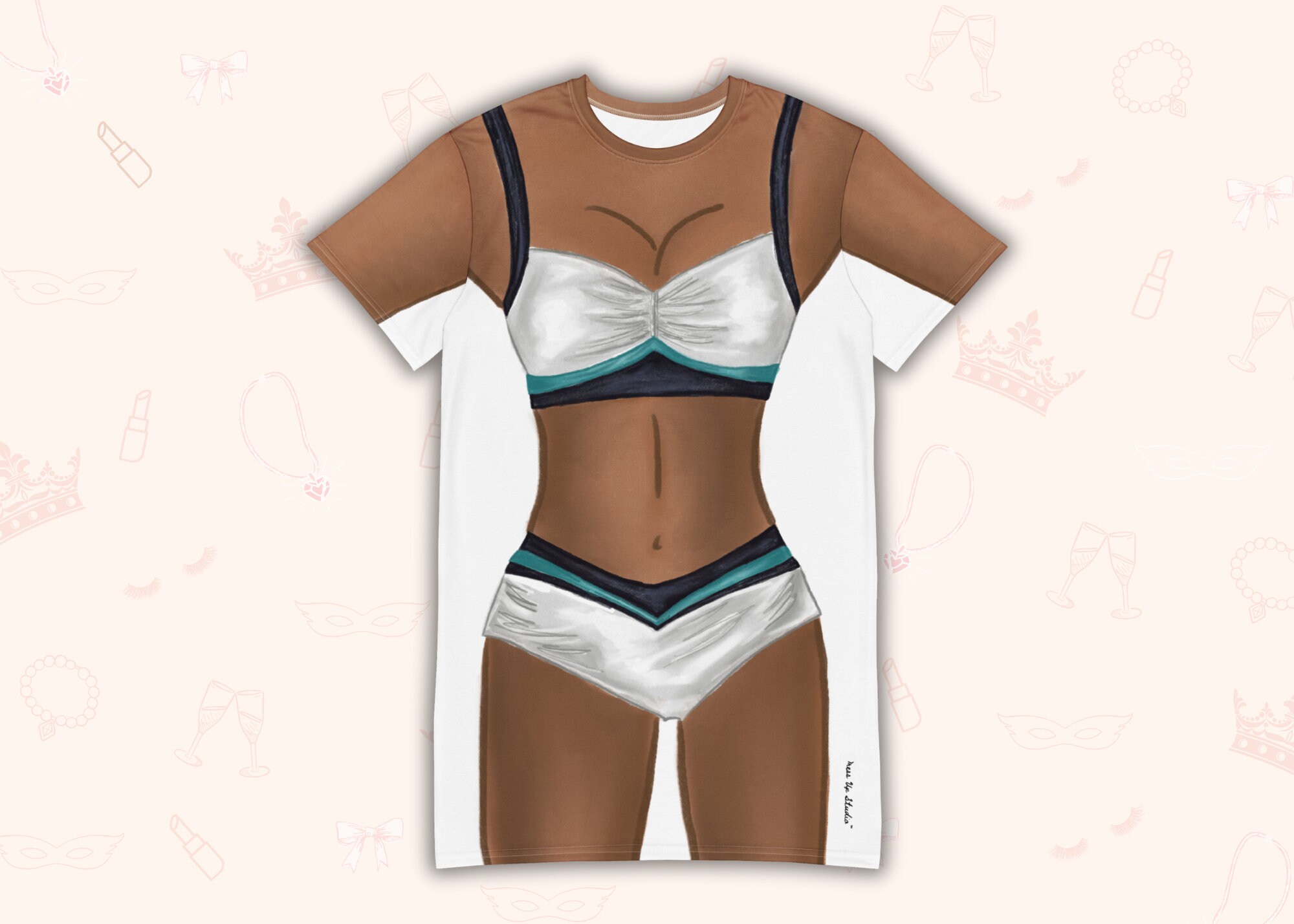 Cheerleader T-Shirt Dress (Medium Skin Tone) | Easy Costume, Fun Loungewear, Unique Gift