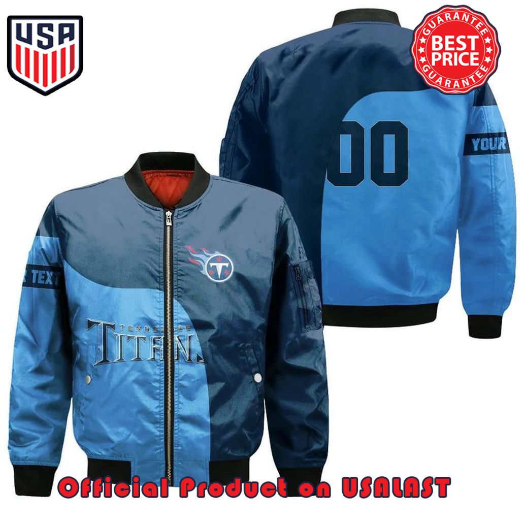 TENNESSEE TITANS BOMBER JACKET 3D PRINTED CURVE STYLE CUSTOM TEXT AND NUMBER