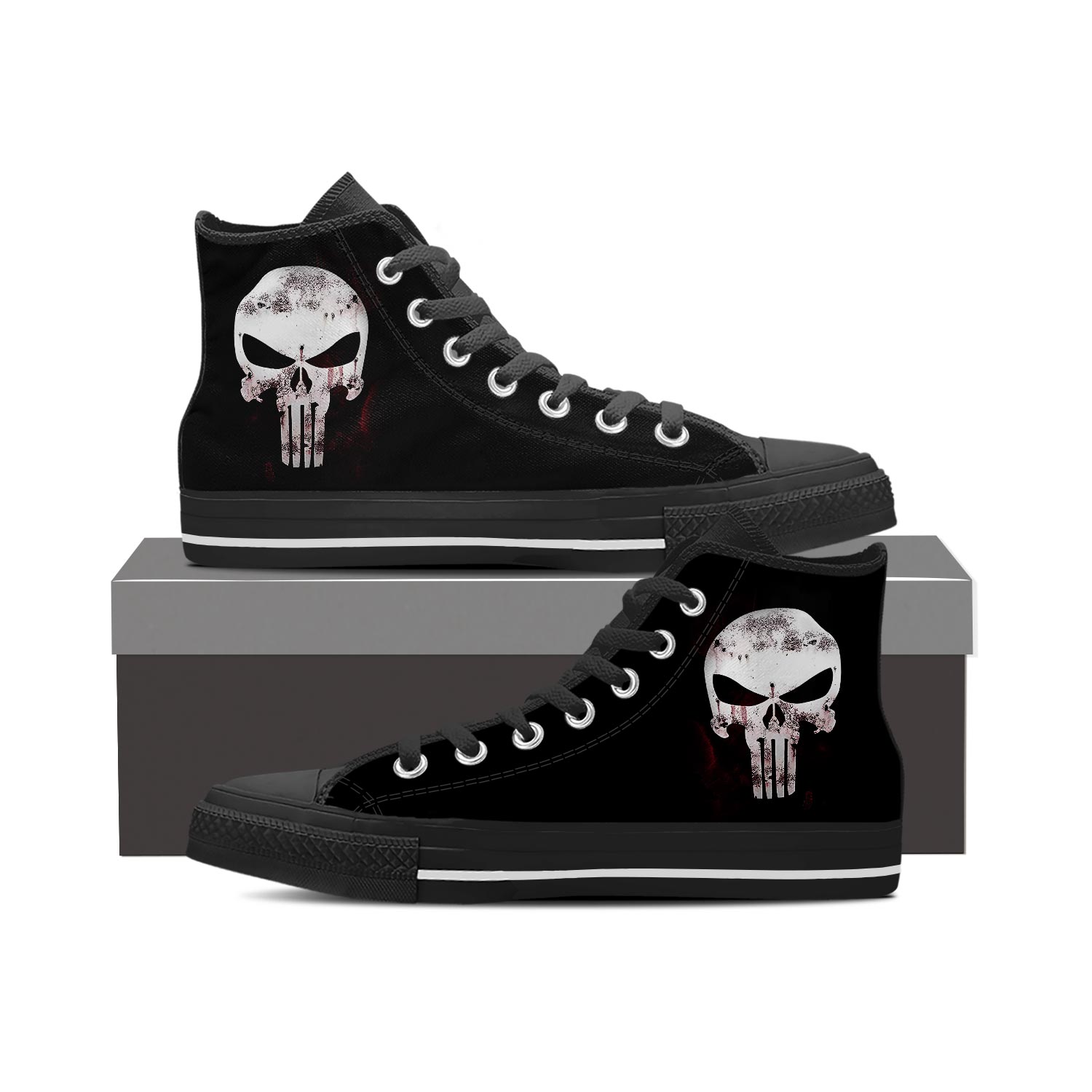 Punisher Shoes, Punisher Shoes, The Punisher Fan Gift Idea, Women's Men's High Top Sneakers