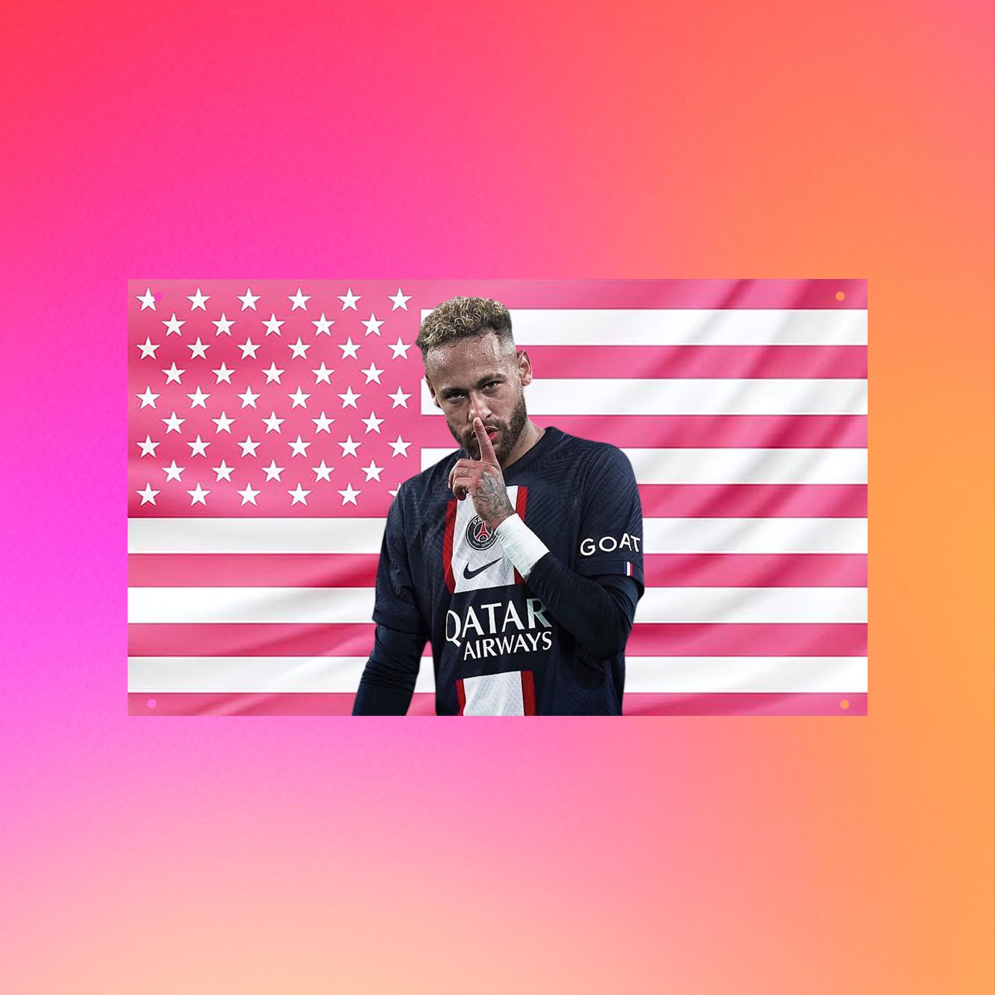 Pink Neymar Flag, Football Star Wall Tapestry, Pink US Flag Decor, Soccer Fan Room Decor, Athlete Aesthetic Flag