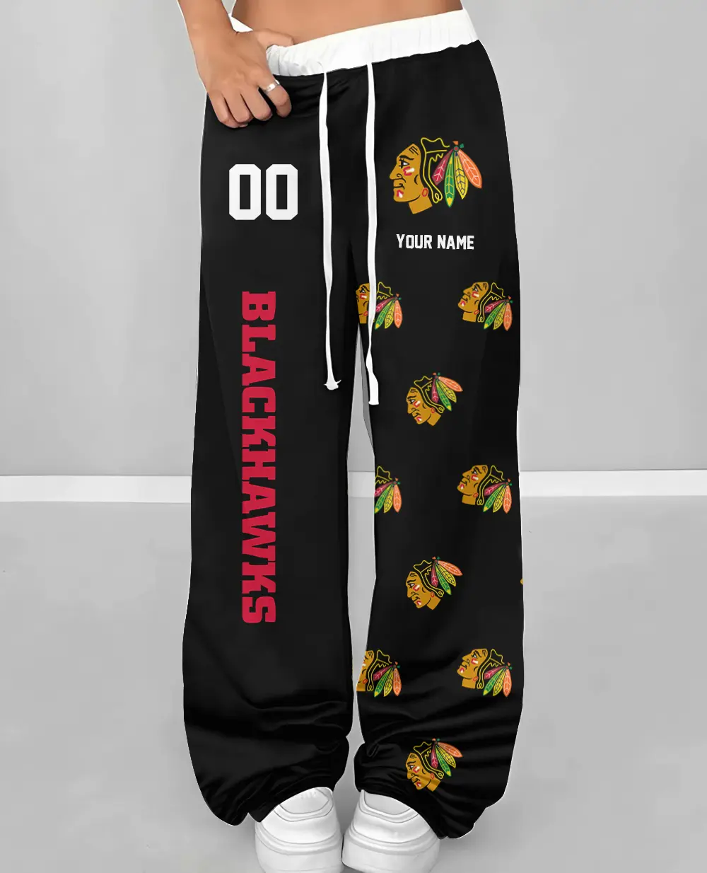 Chicago Blackhawks NHL Personalized Wide Leg Lounge Pants