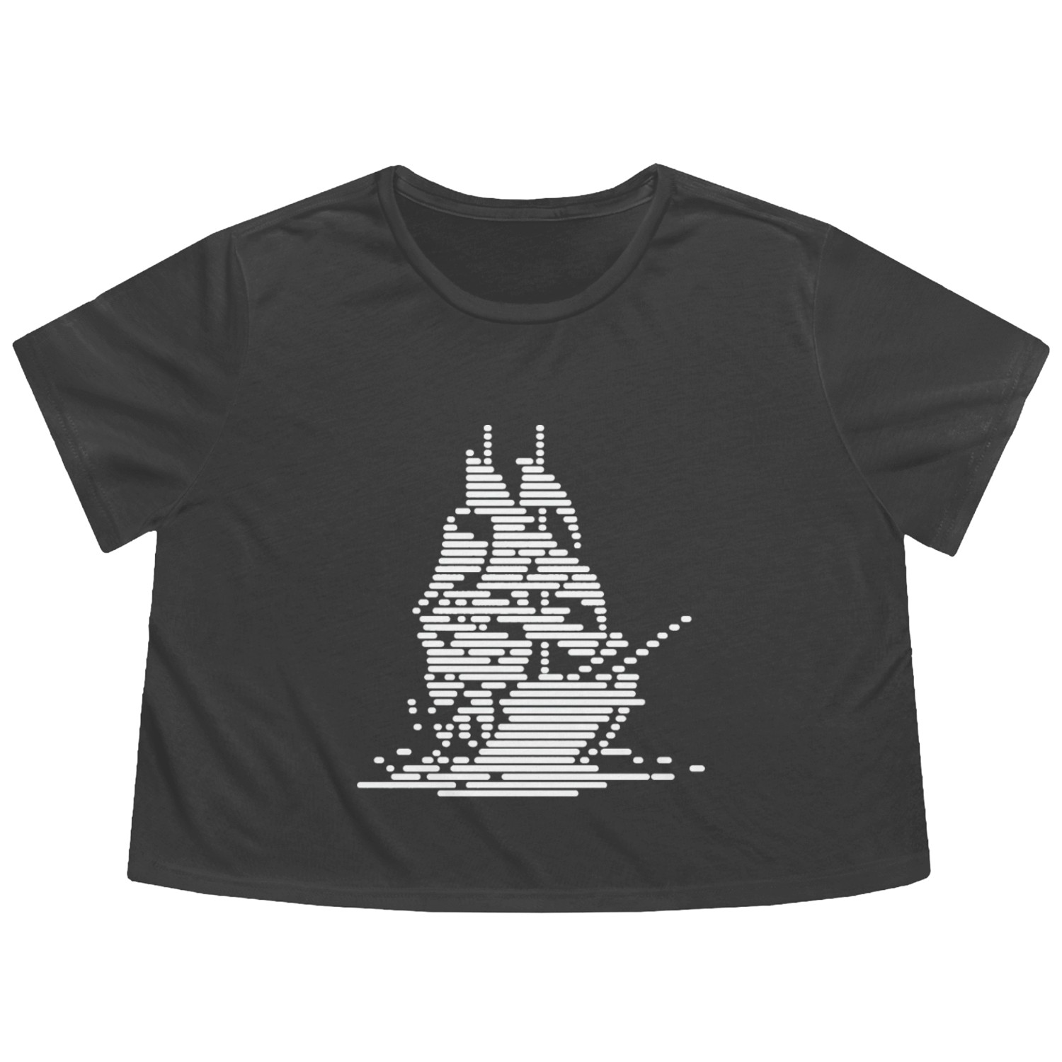 Sailing Ship Glitch Flowy Cropped Tees