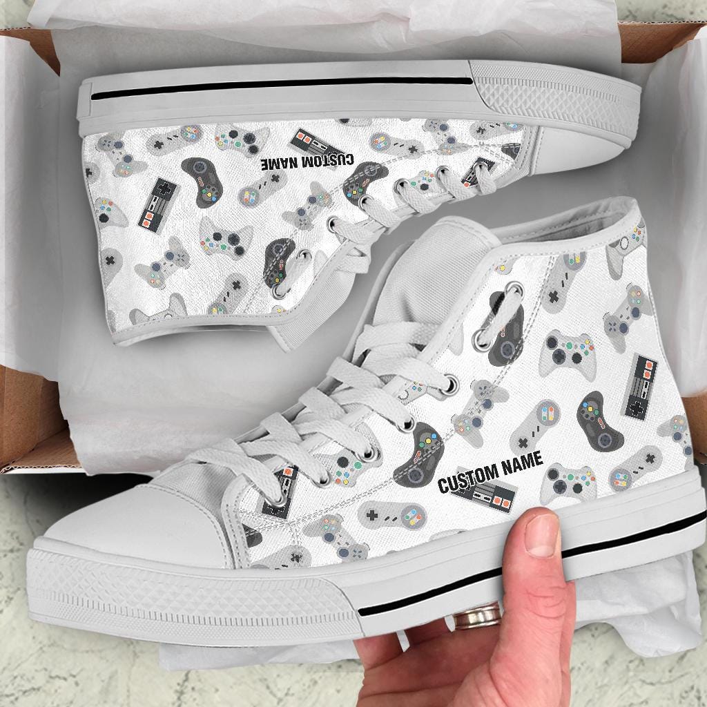 Gamer Custom Name High Top Sneakers / Gamer High Top Shoes / Gamer Custom Print Trainers Shoes / Gaming Lover Gift