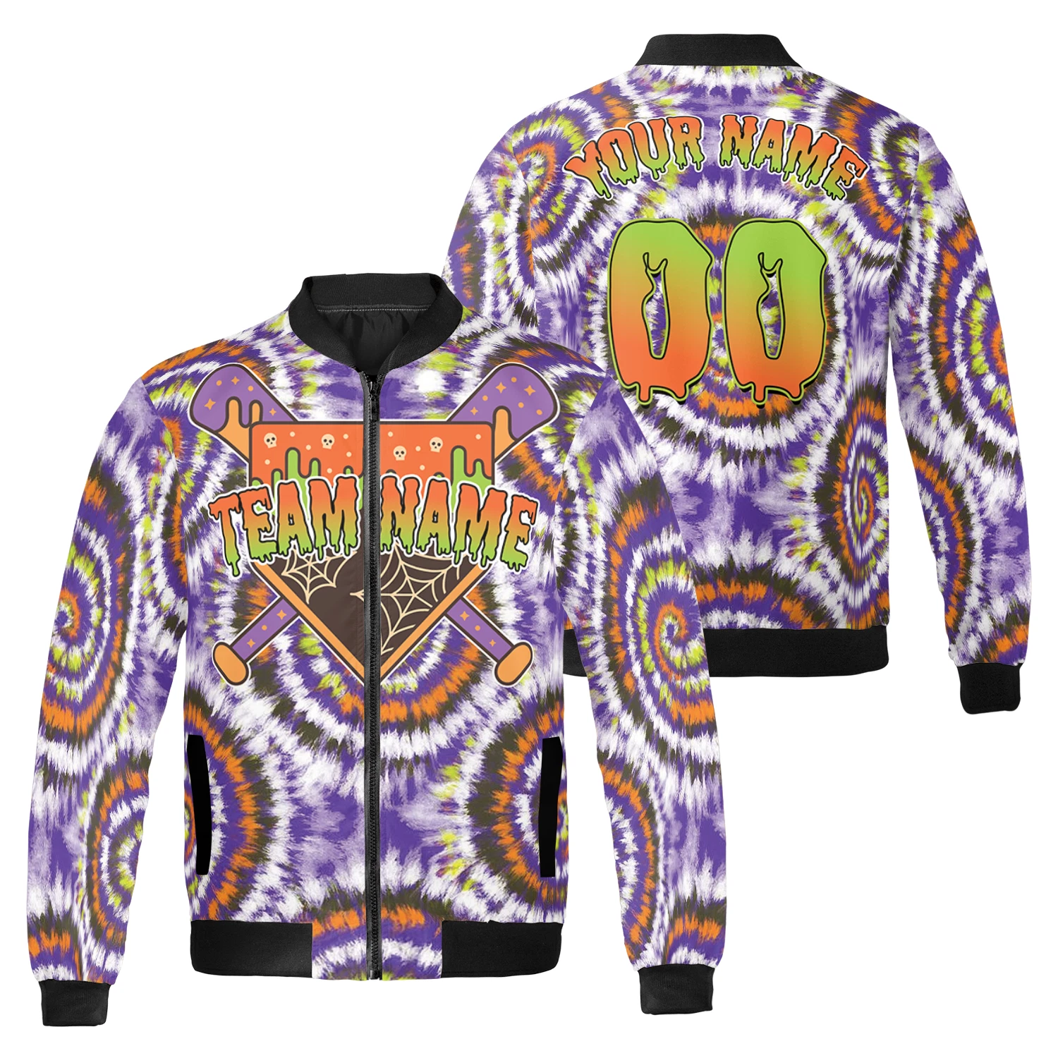 Personalized Tie Dye Halloween Trick Or Treat Spooky Vibes Bomber Jacket